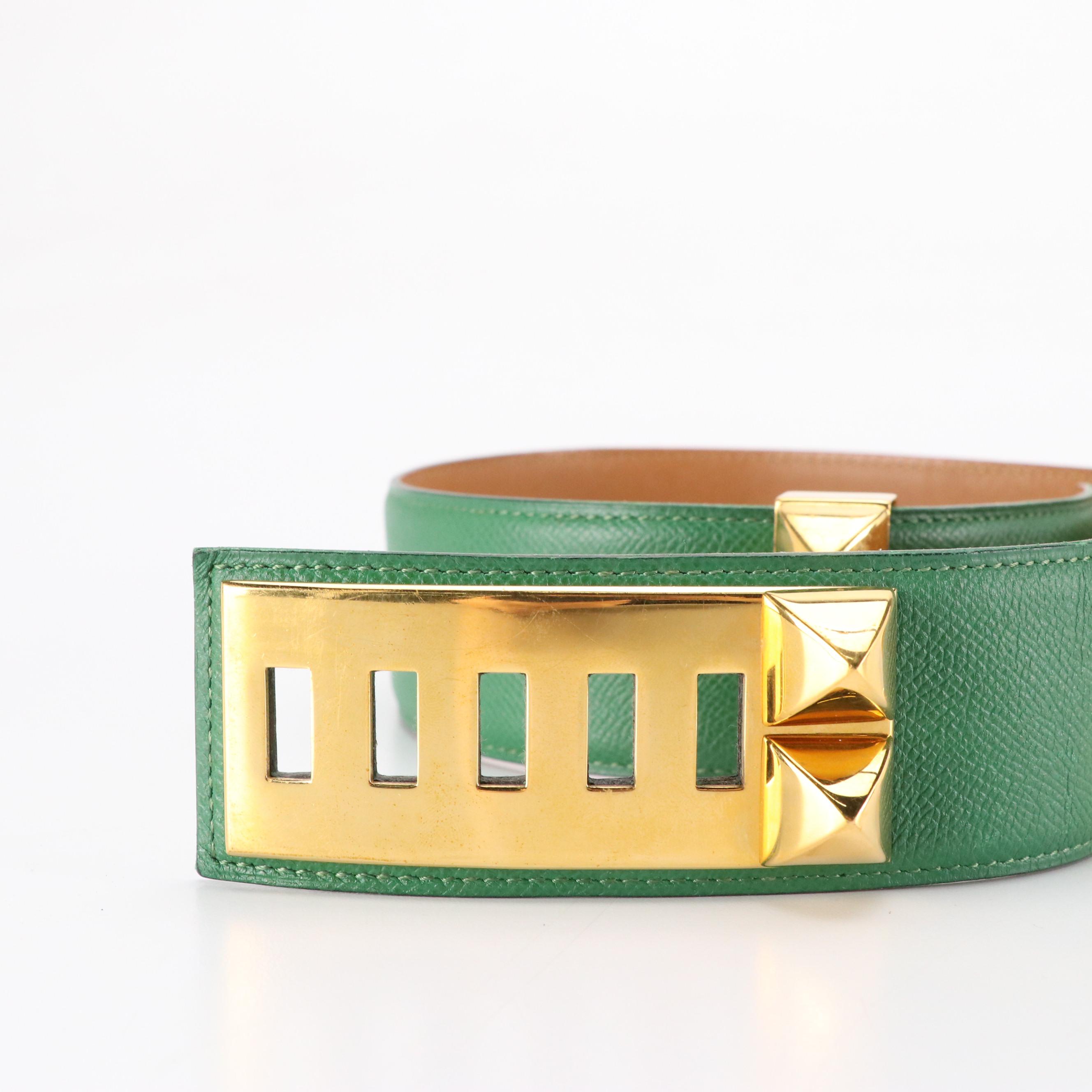 Hermès Collier de Chien Green Veau Grain Lisse Leather Belt