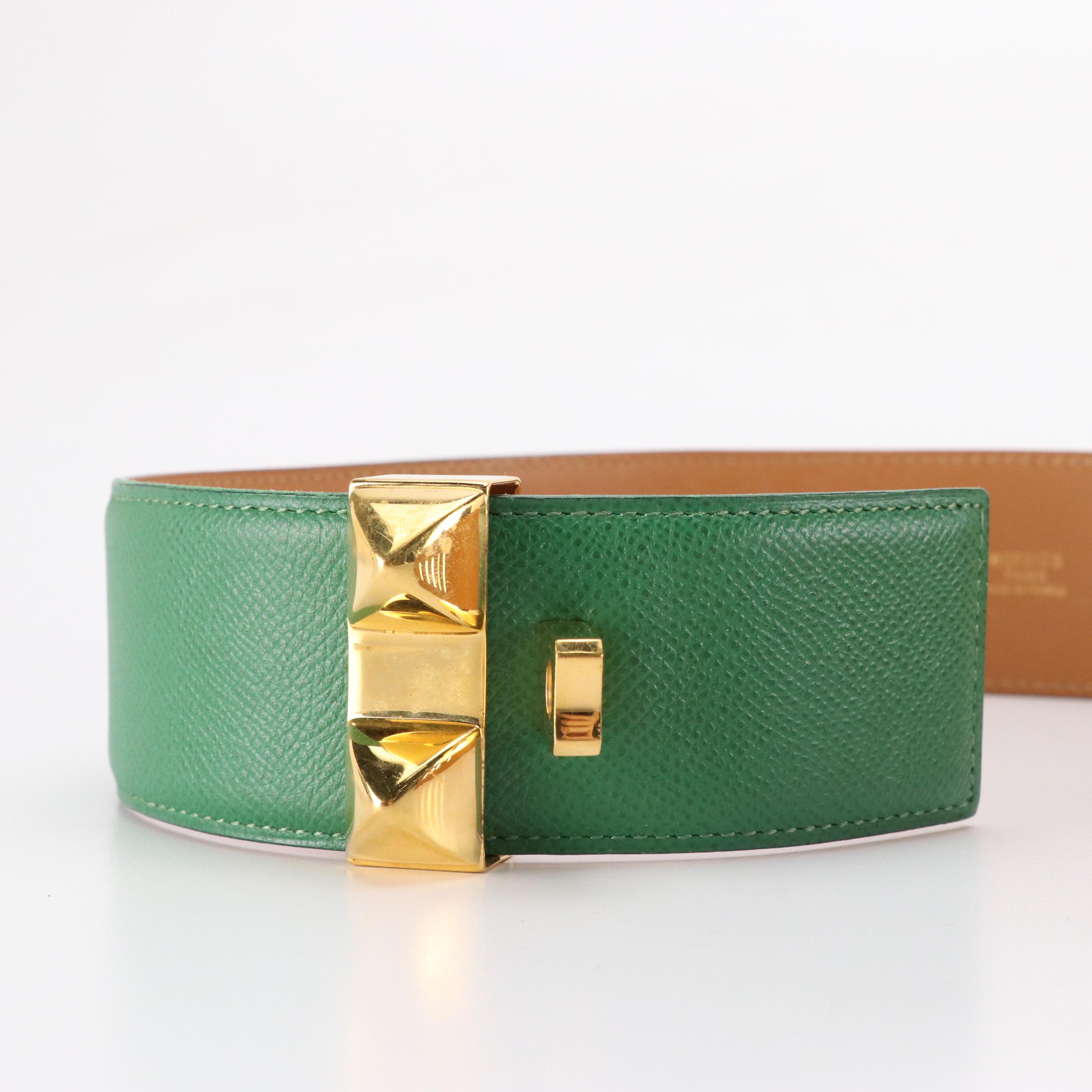Hermès Collier de Chien Green Veau Grain Lisse Leather Belt
