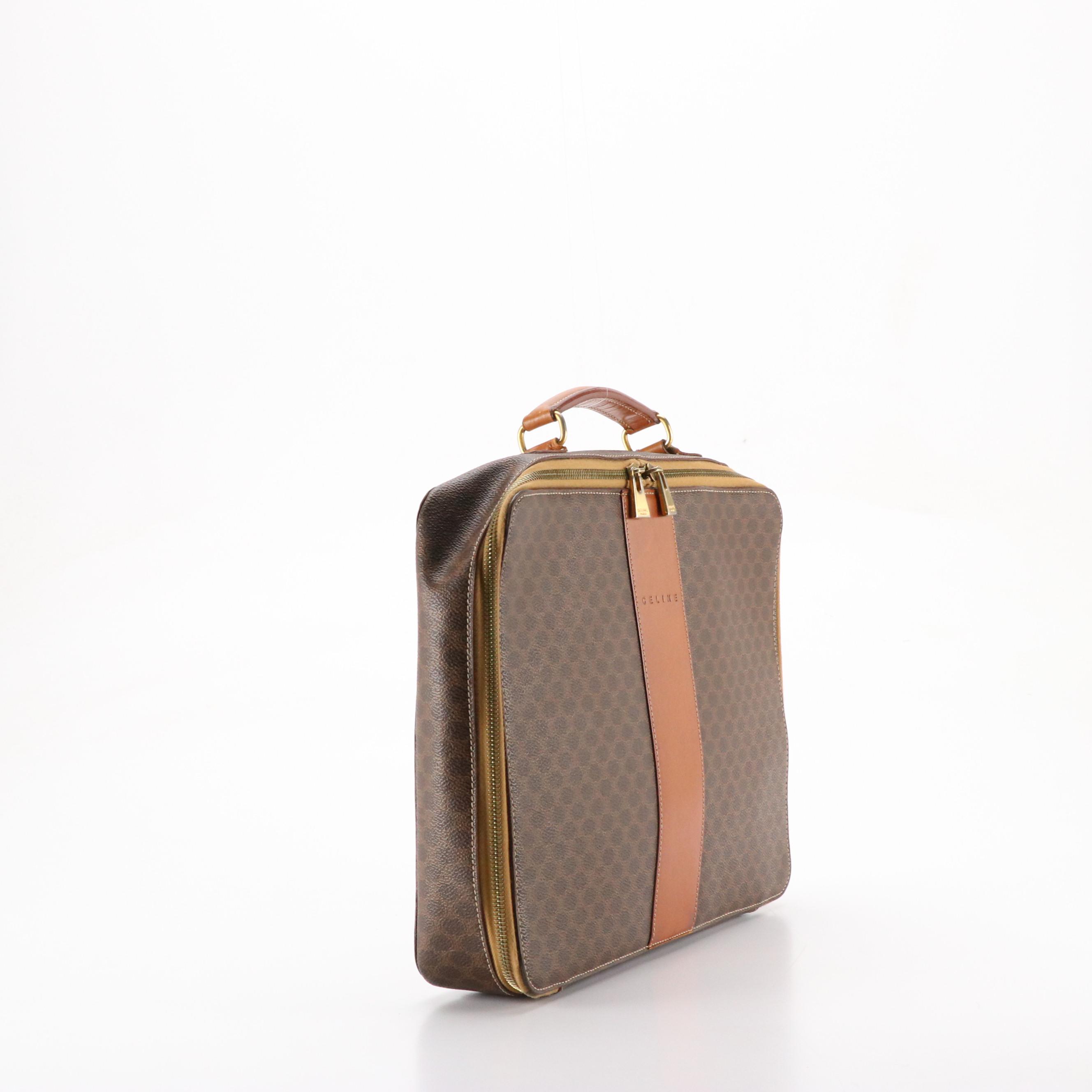 Celine Briefcase in Brown Macadam Canvas and Leather