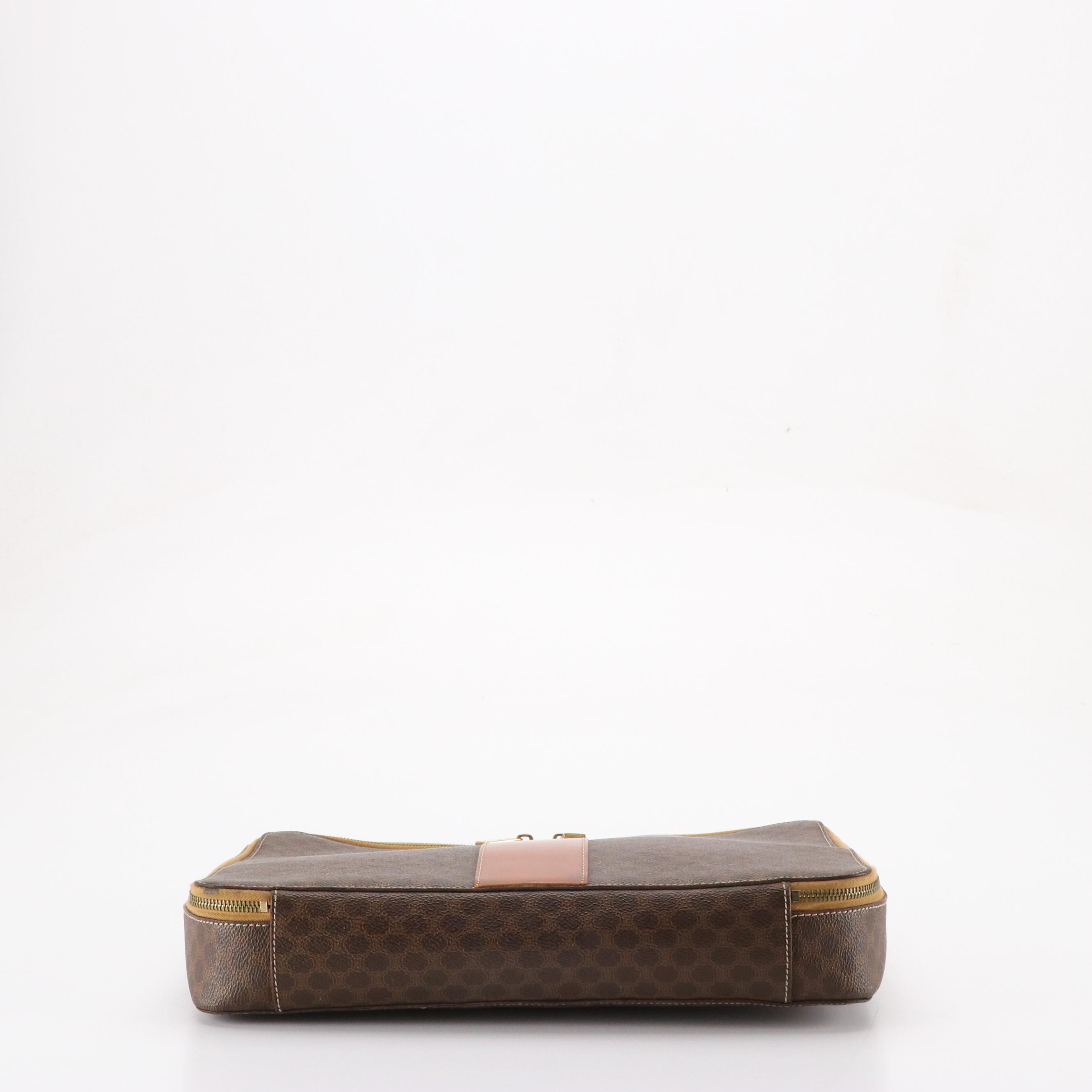 Celine Briefcase in Brown Macadam Canvas and Leather