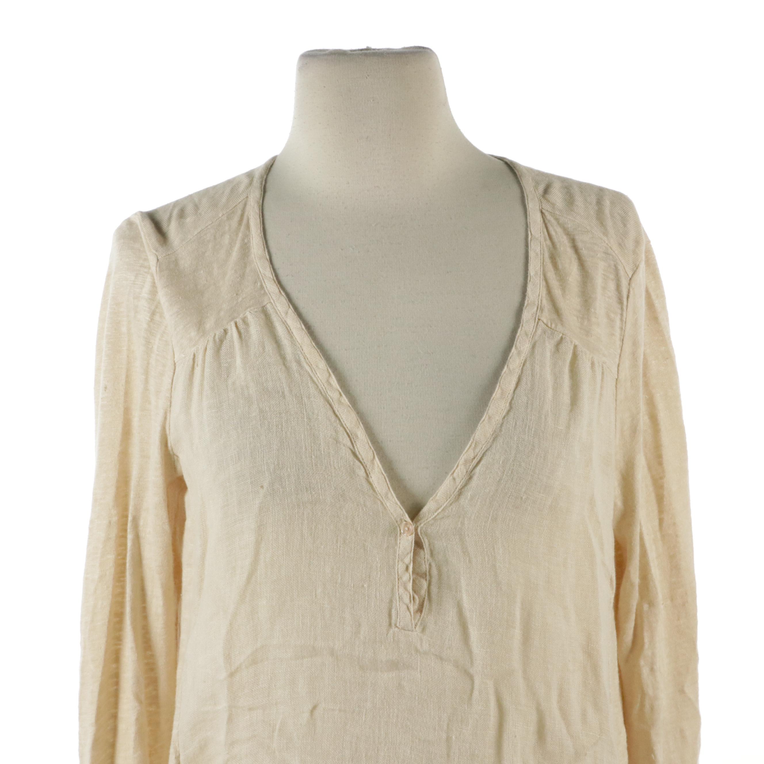 Erin Ivory Lace-Layered Blouse and Calypso Beige Linen Long Sleeve Top