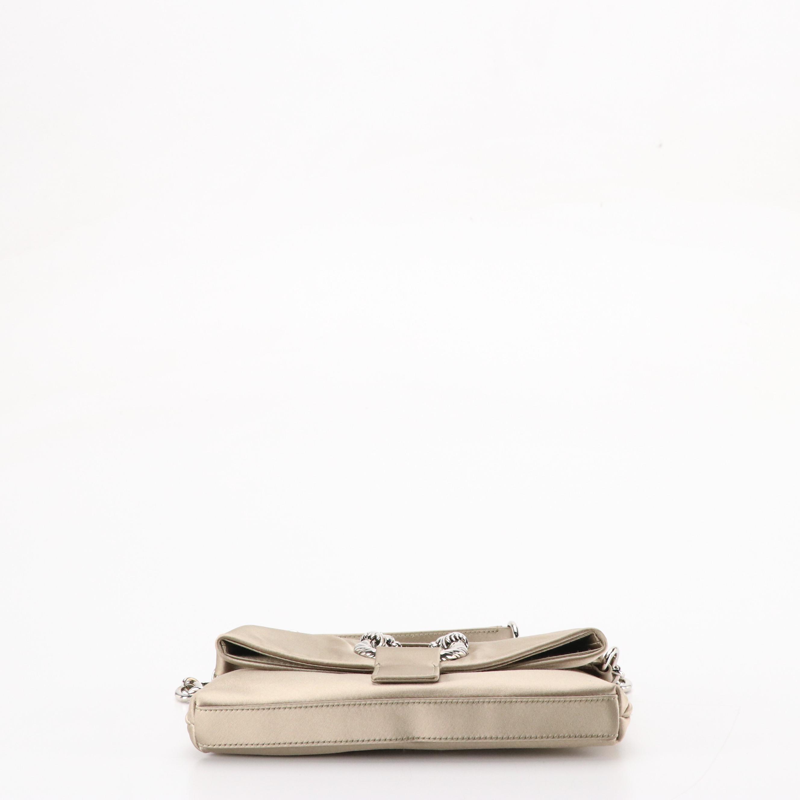 BVLGARI Leoni Chain Strap Clutch Bag in Shimmery Beige Satin