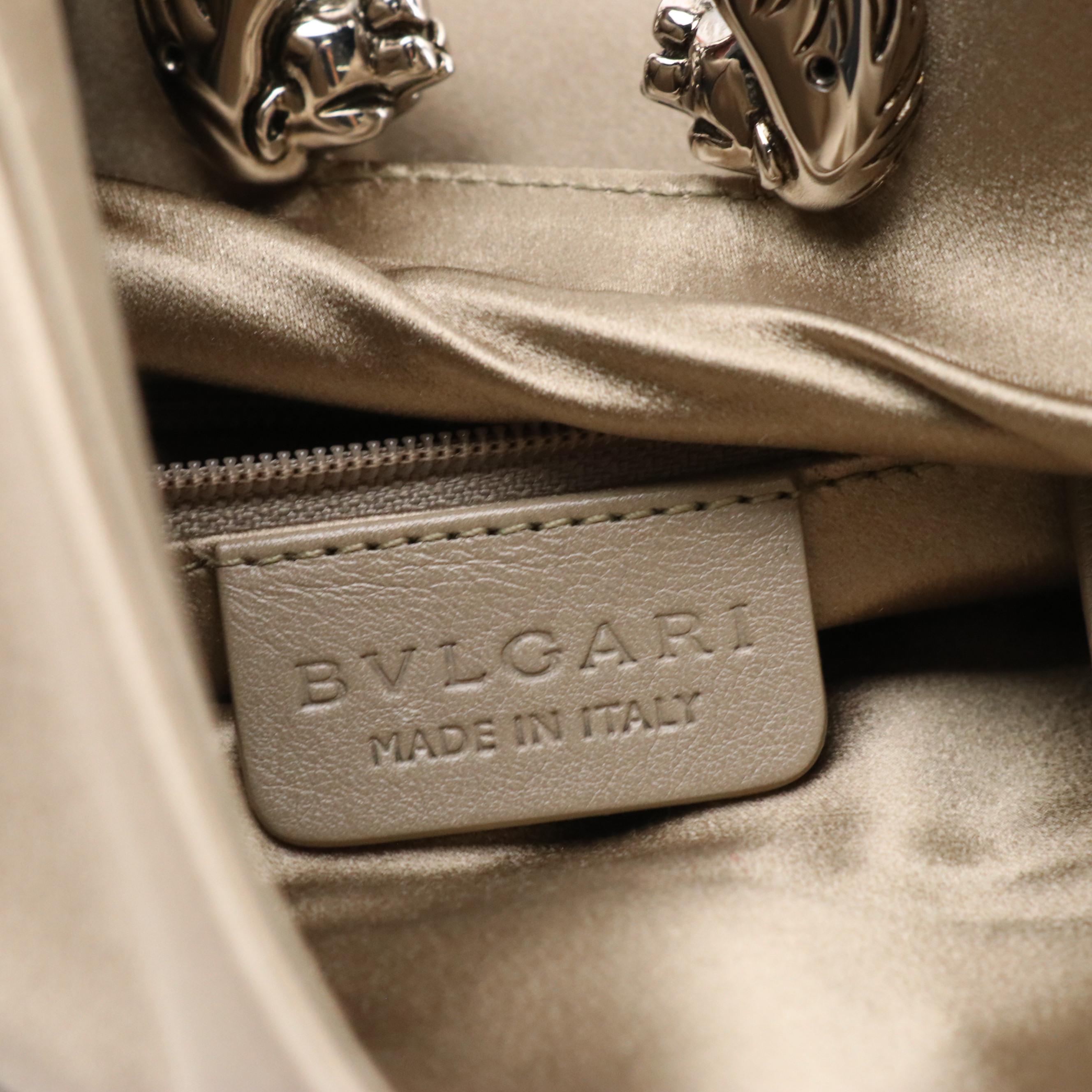 BVLGARI Leoni Chain Strap Clutch Bag in Shimmery Beige Satin