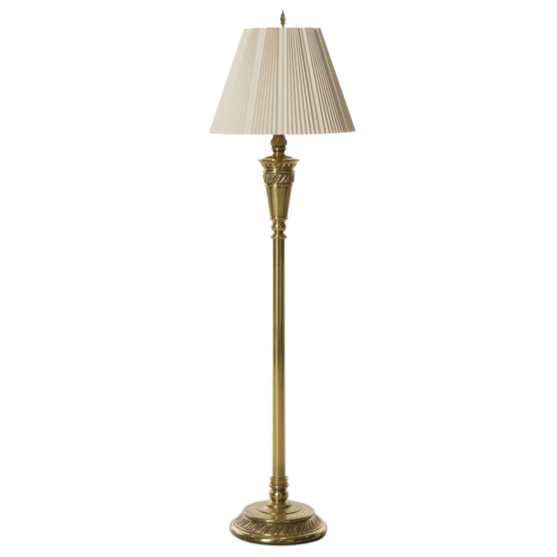 Stiffel Neoclassical Brass Floor Lamp with Pleated Fabric Shade