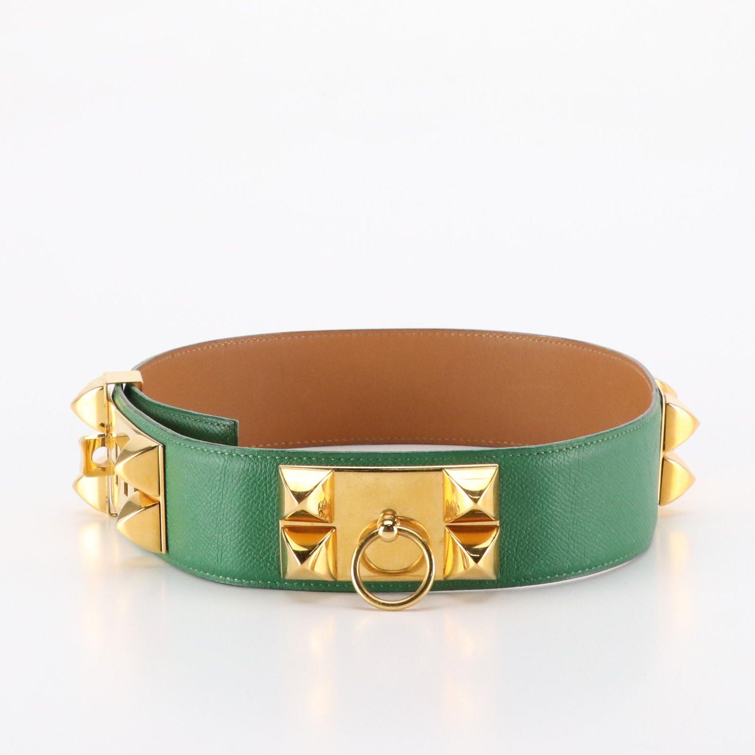 Hermès Collier de Chien Green Veau Grain Lisse Leather Belt