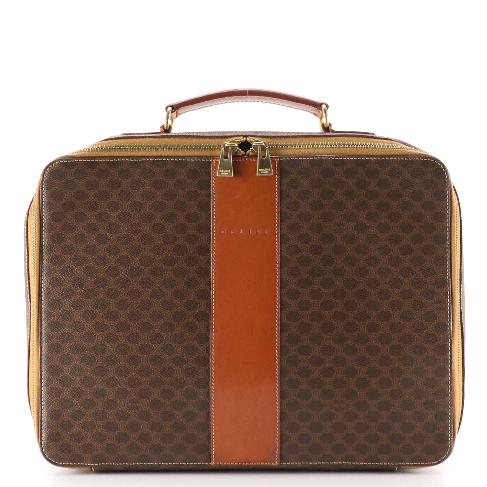 Celine Briefcase in Brown Macadam Canvas and Leather