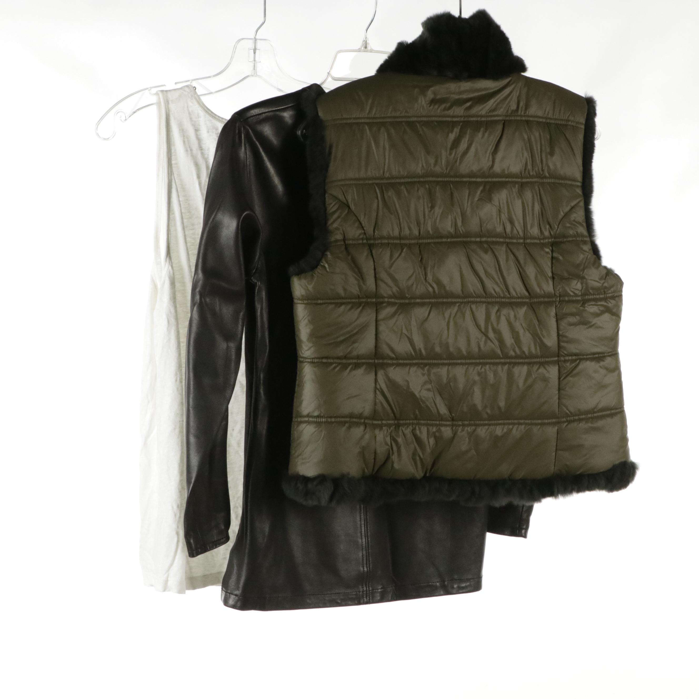 Linda Richards Reversible Rex Rabbit Fur/Quilted Vest with Other Tops