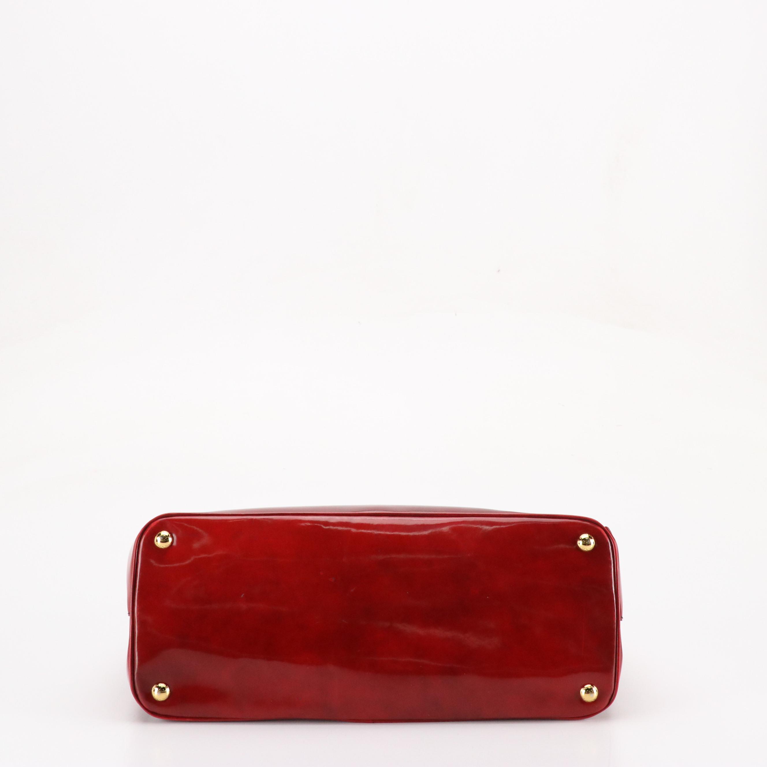 Prada Large Galleria Double Zip Handbag Tote in Dark Red Patent Leather