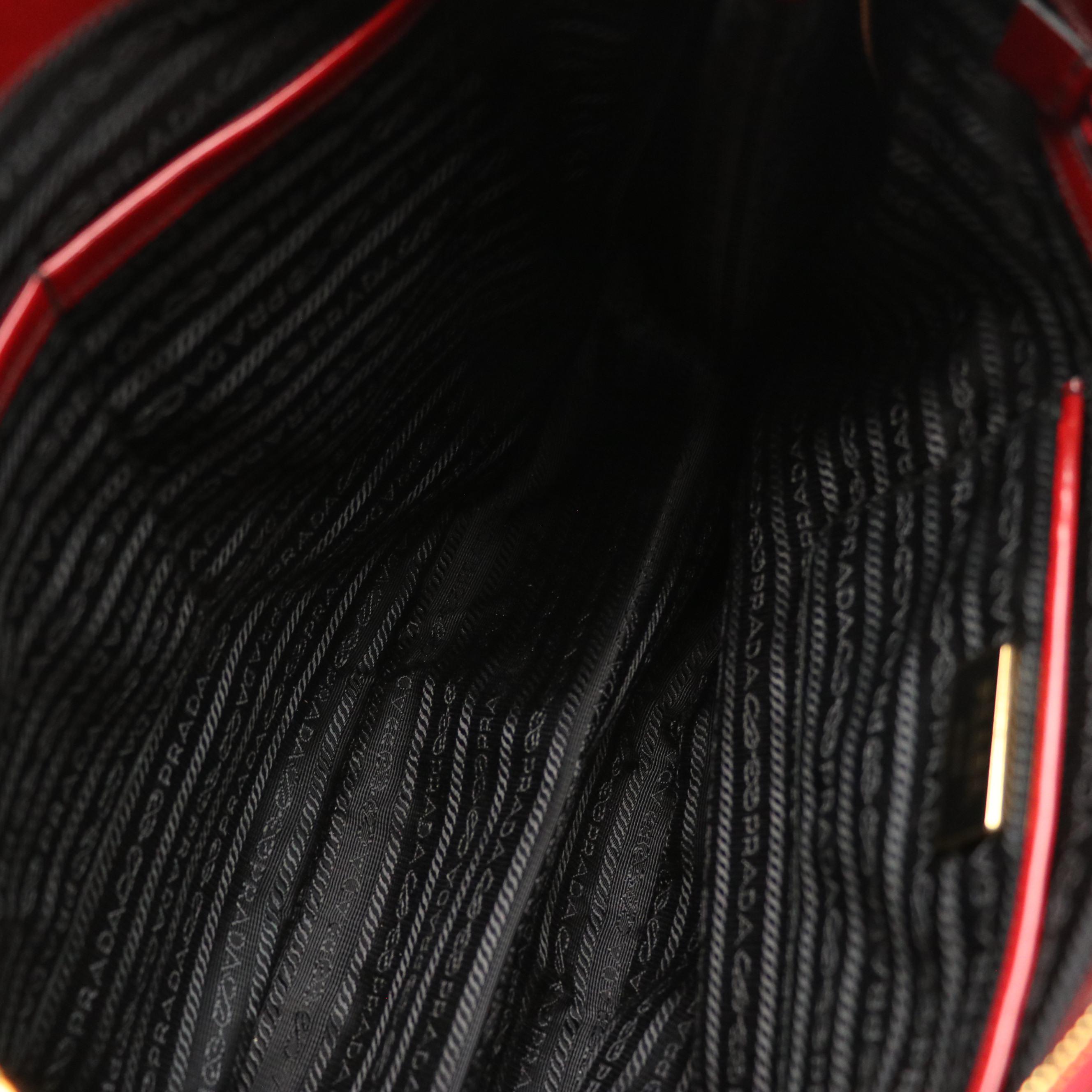 Prada Large Galleria Double Zip Handbag Tote in Dark Red Patent Leather