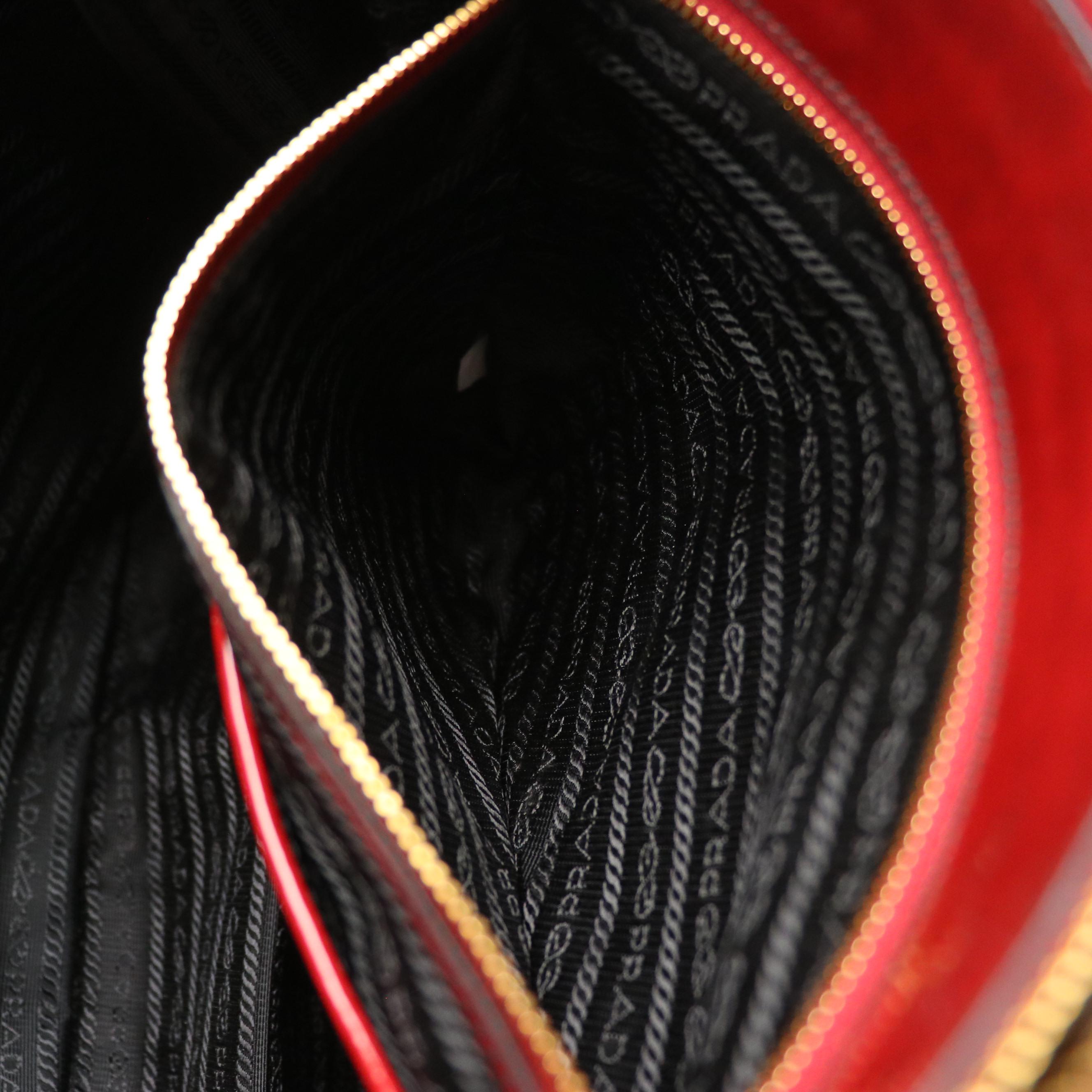 Prada Large Galleria Double Zip Handbag Tote in Dark Red Patent Leather