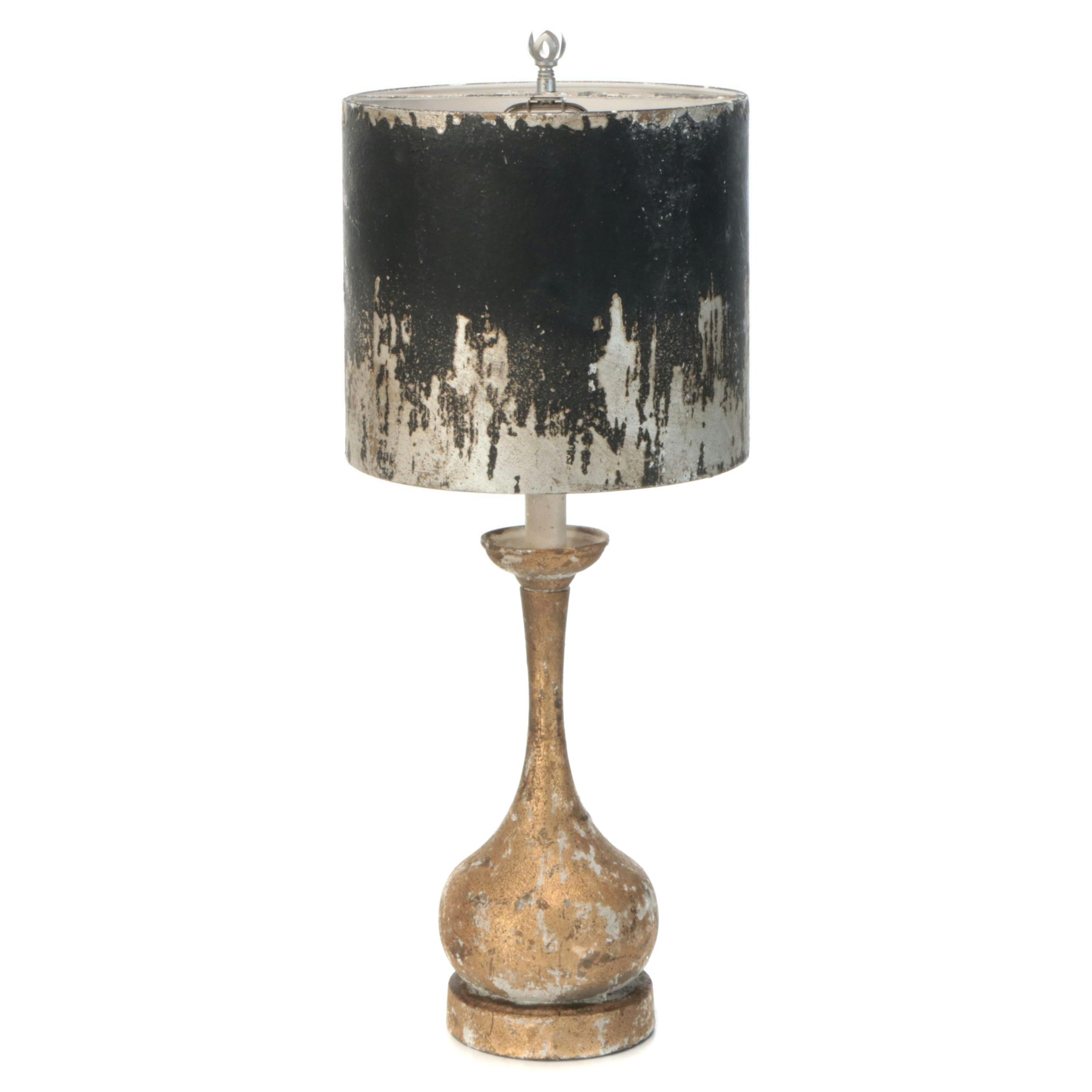 Gold Finish on Plaster Table Lamp with Distressed Black Shade