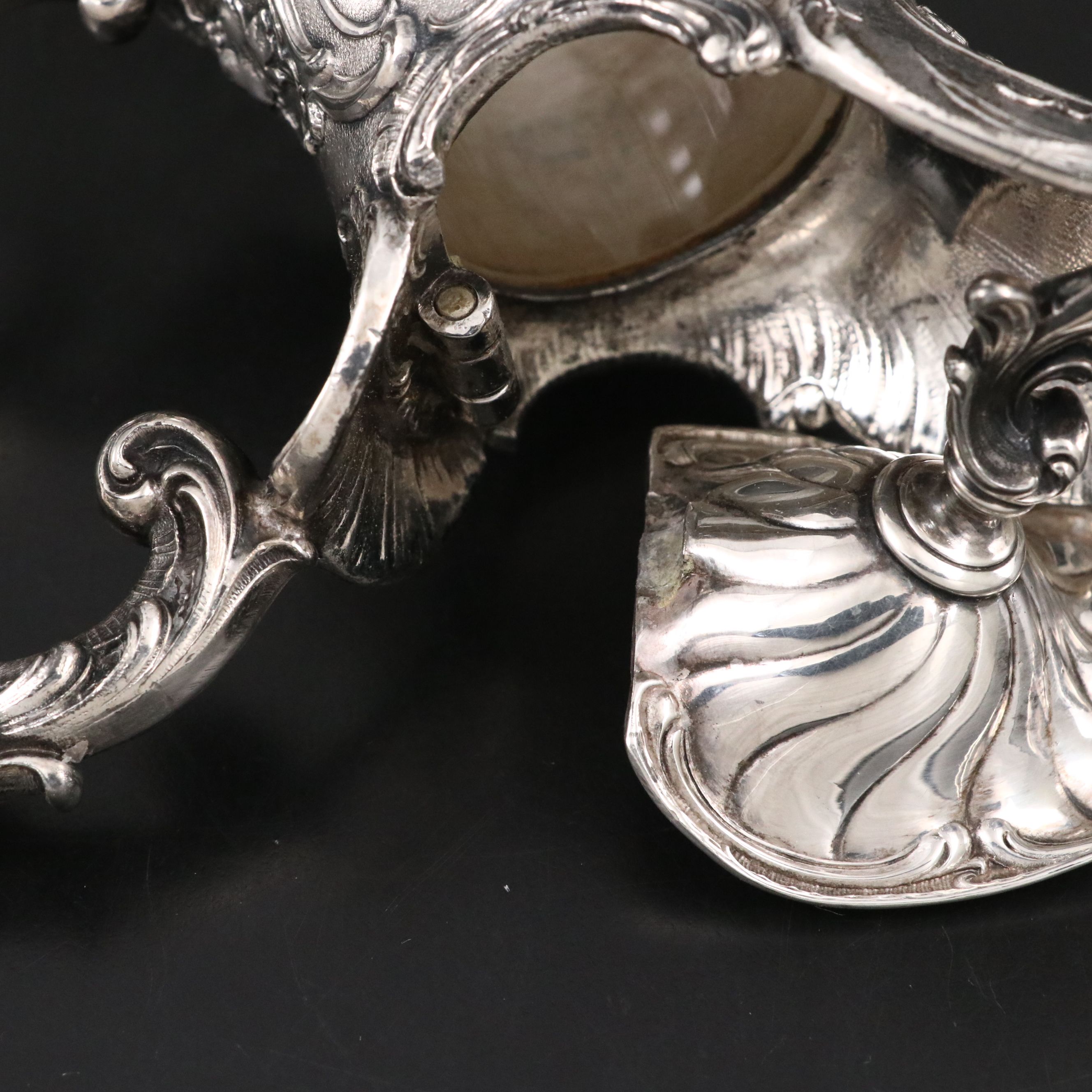 Rococo Revival Swirled Glass and Silver Plate Bacchus Claret Jug