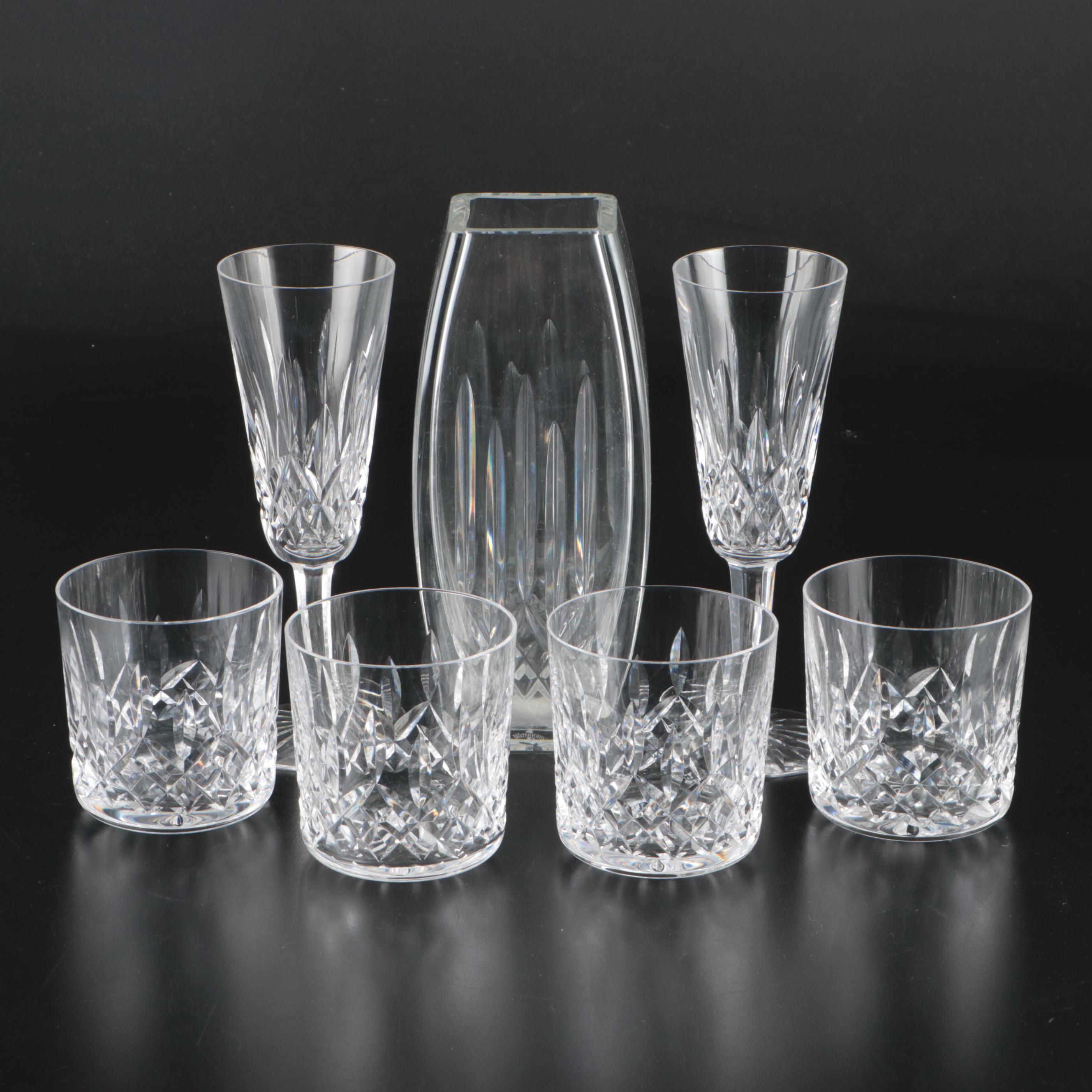 Waterford Crystal "Lismore" Old Fashioned Glasses with Champagne Flutes and Vase