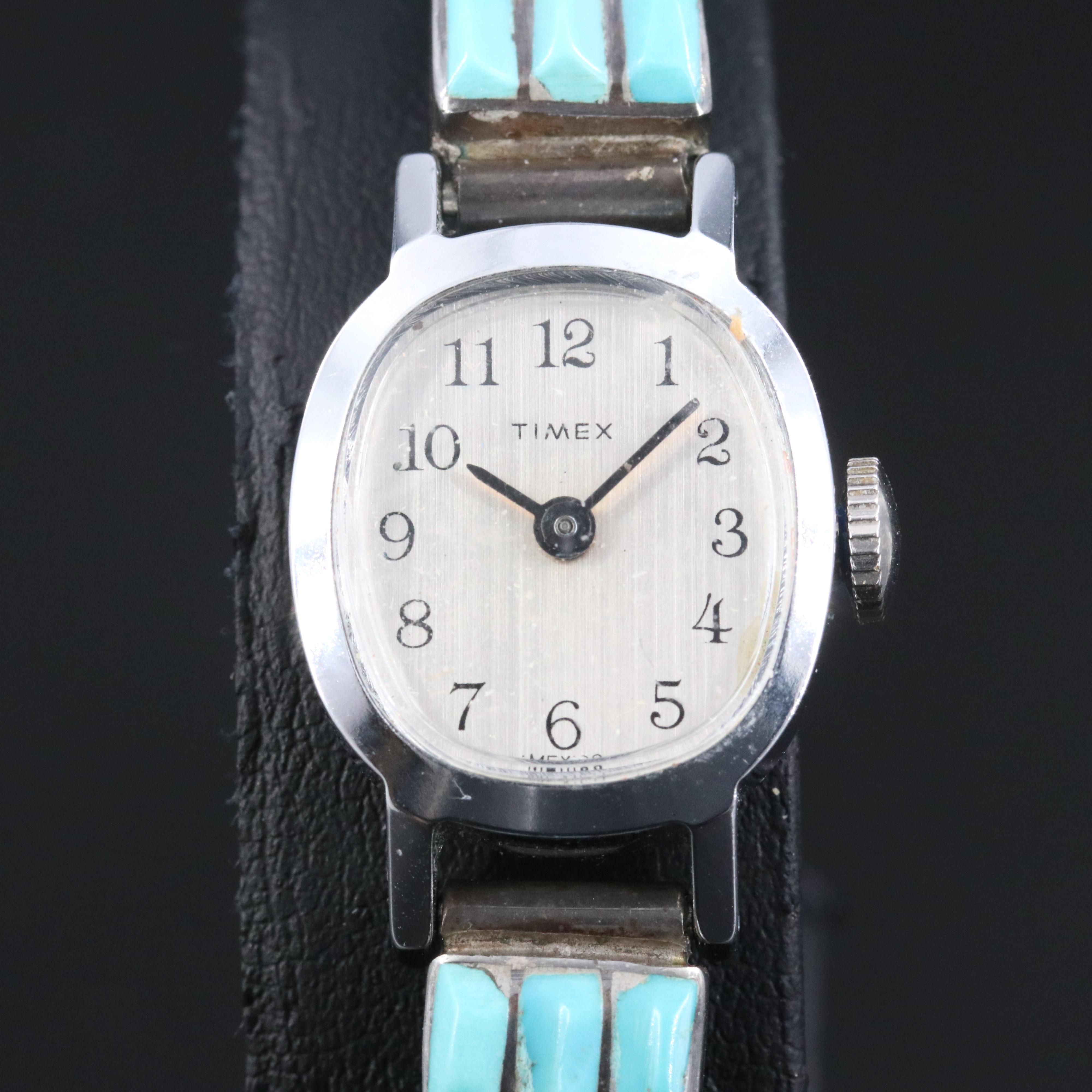Timex Southwestern Style Sterling and Stainless Steel Stem Wind Watch