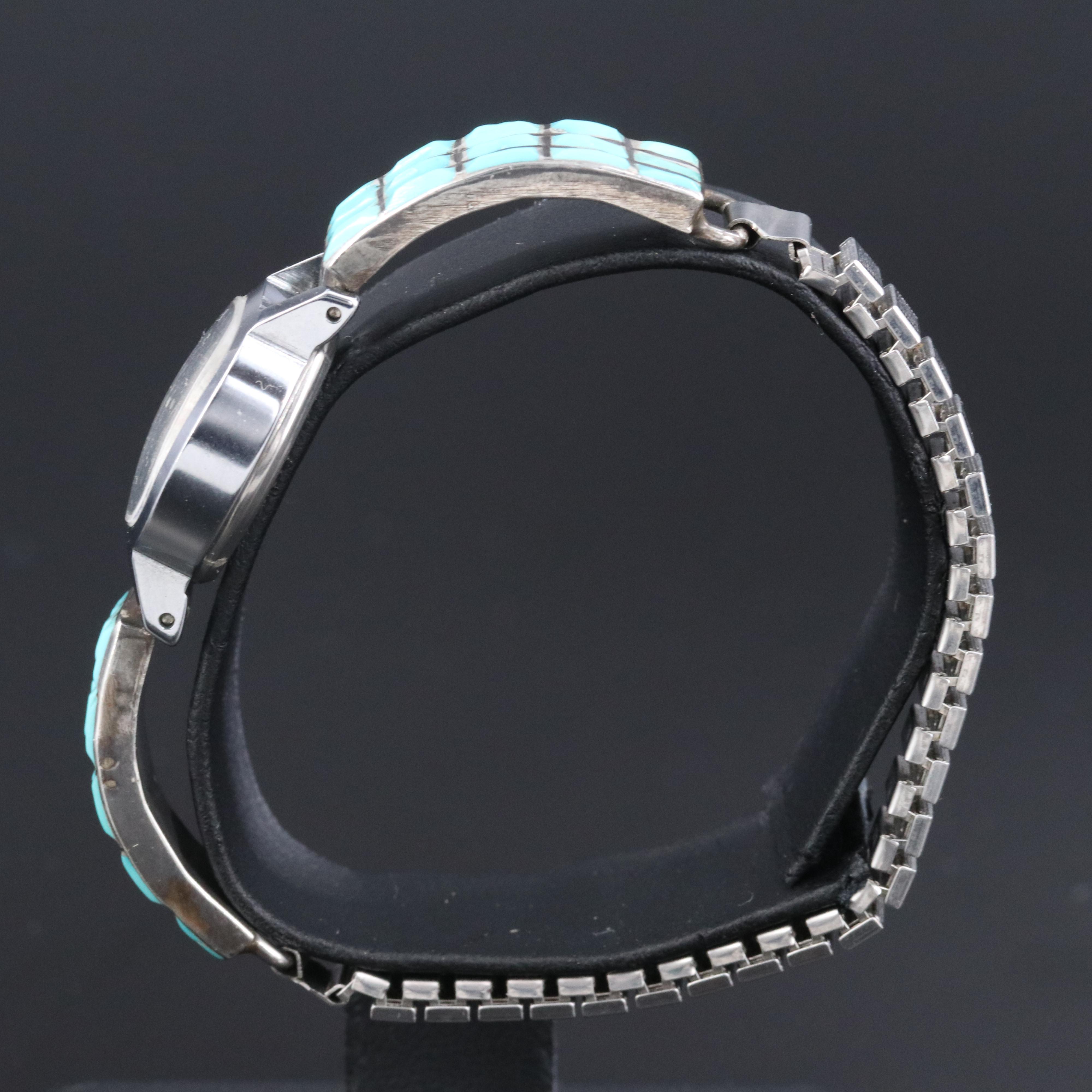 Timex Southwestern Style Sterling and Stainless Steel Stem Wind Watch