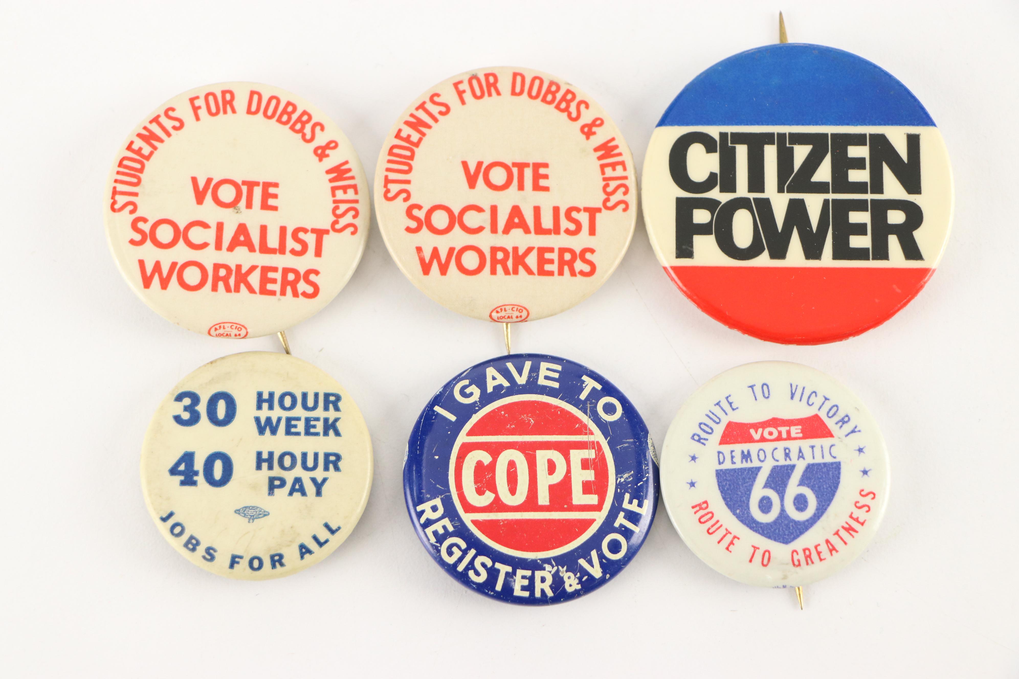 Robert Redford with Other Political Campaign Pinbacks, 1960s
