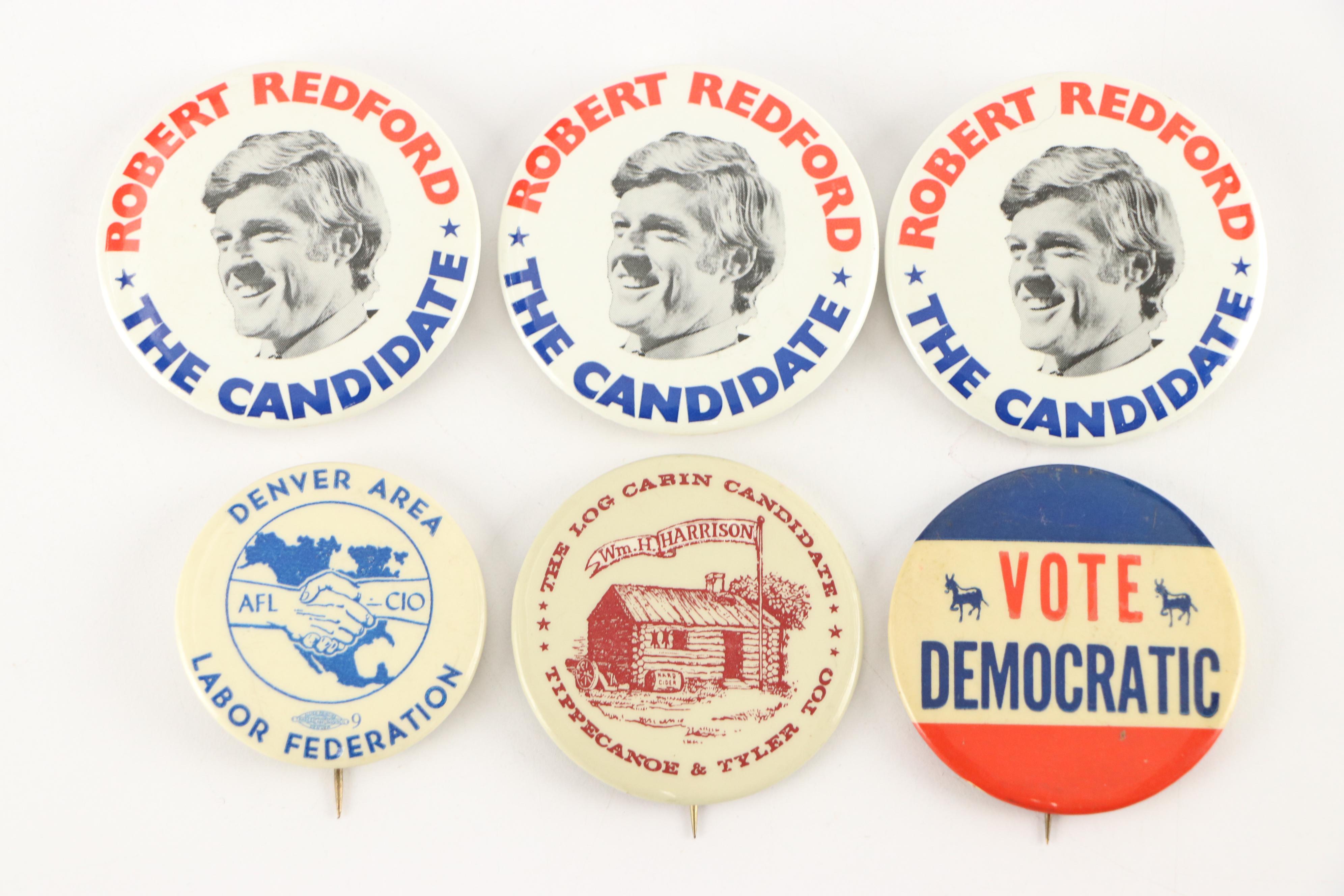 Robert Redford with Other Political Campaign Pinbacks, 1960s