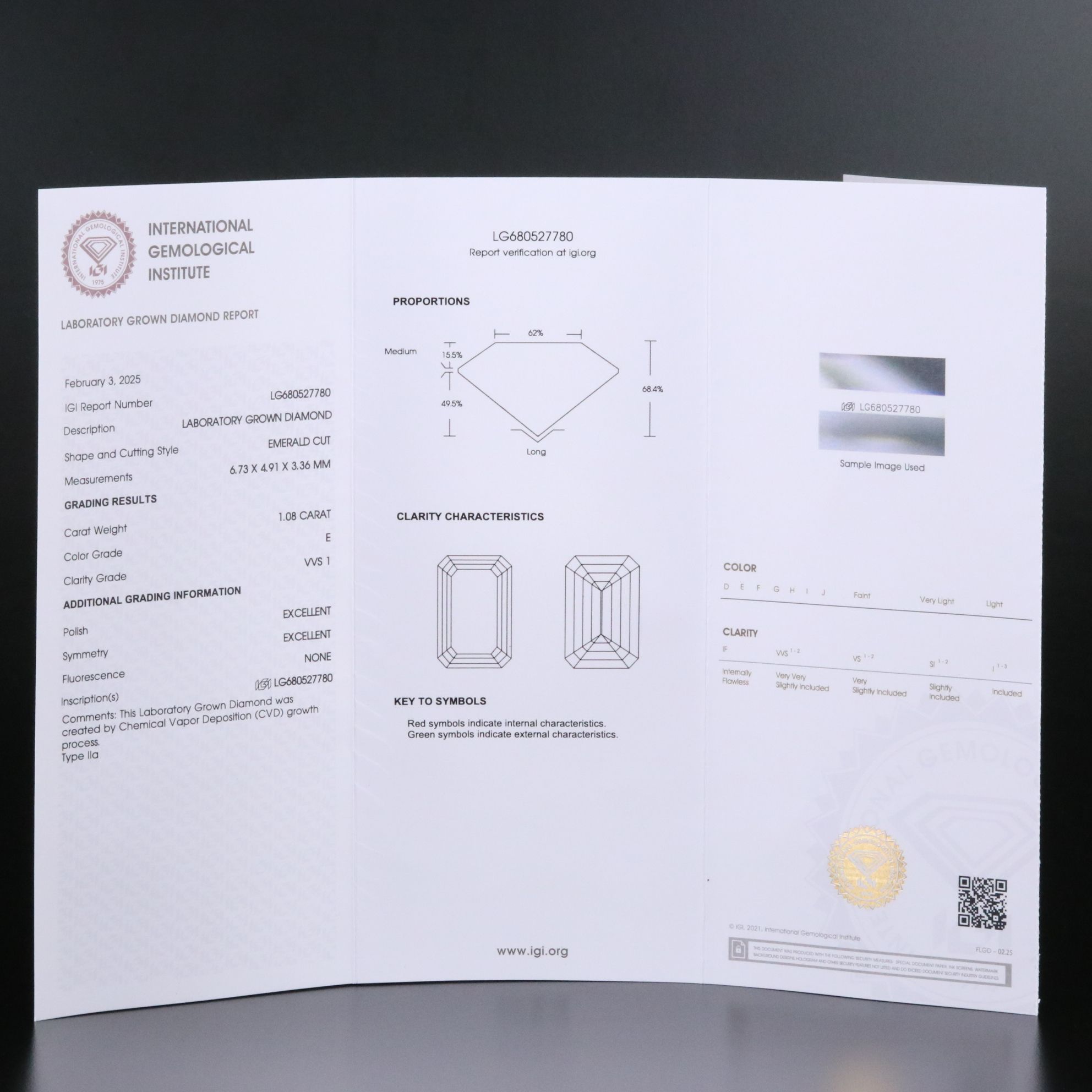 Loose 1.08 CT Lab Grown Diamond with IGI Report