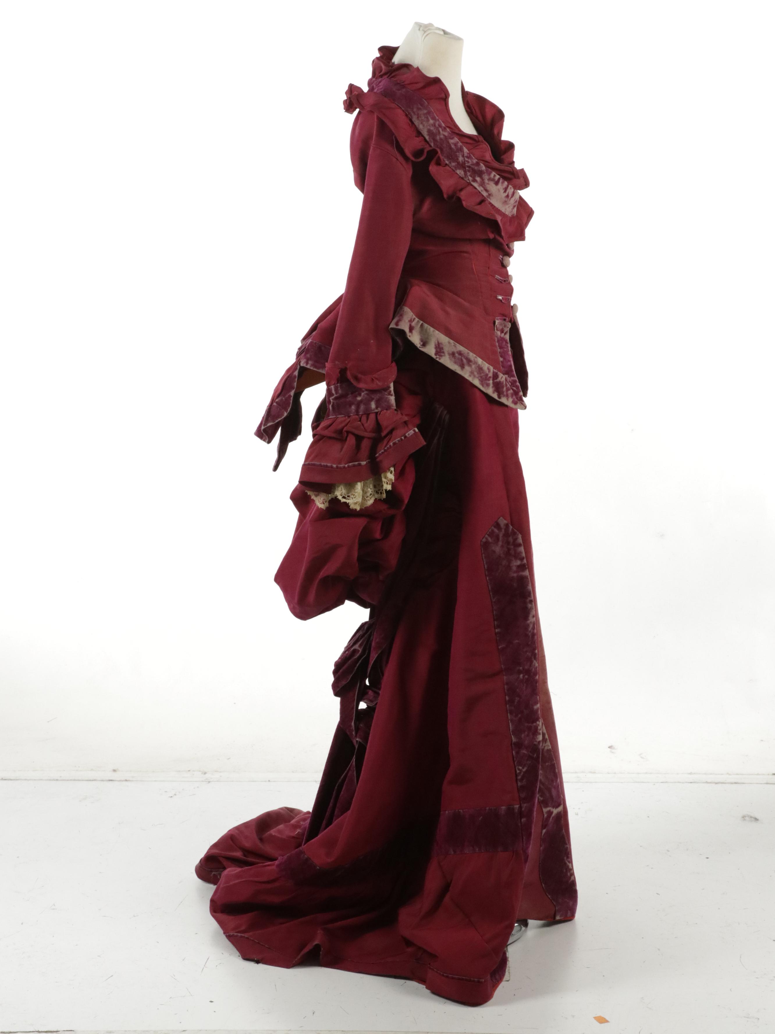 Late Victorian Bustle Dresses, Mourning Gown, Lace Dress/Top, and Piano Shawl