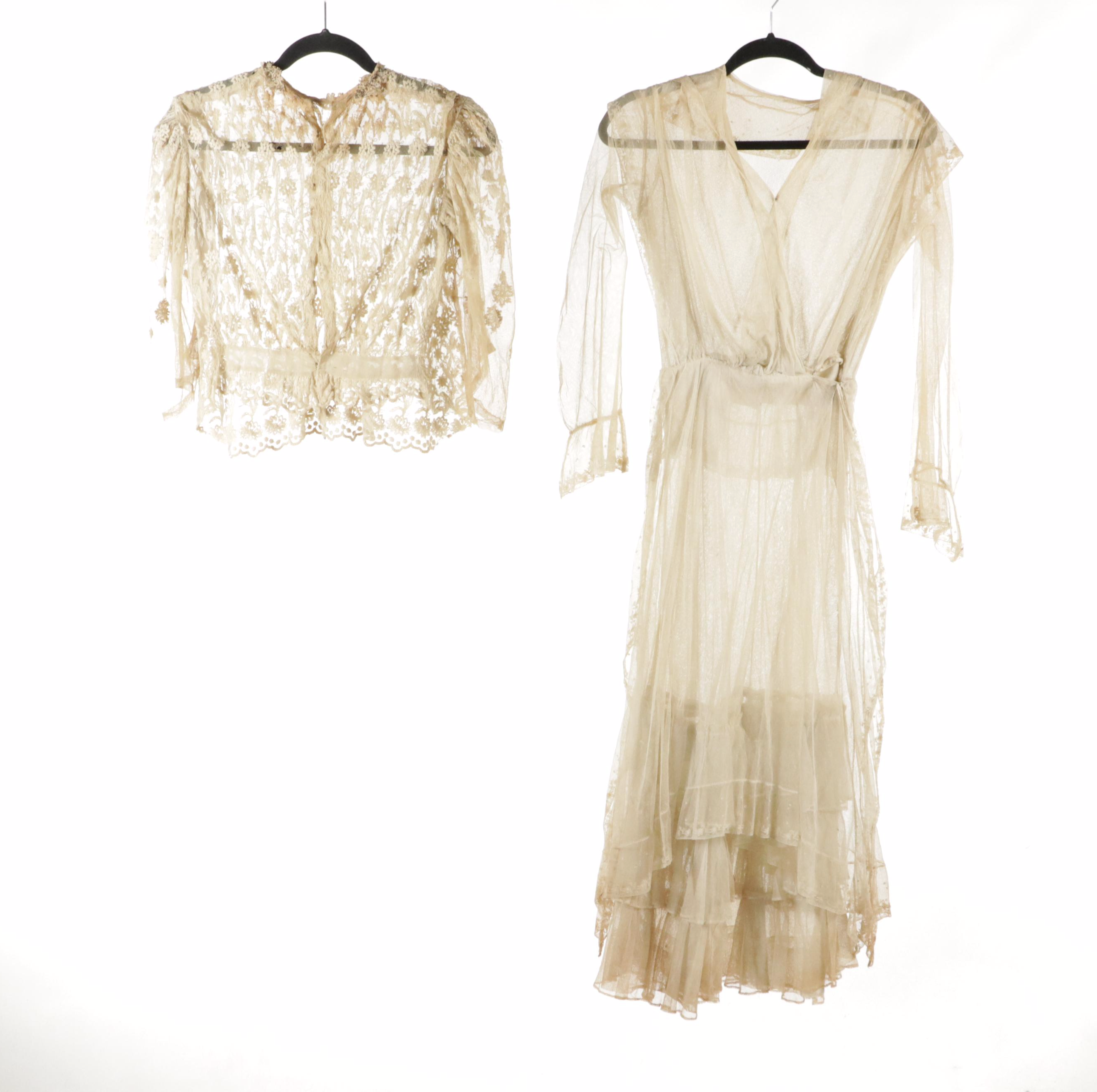 Late Victorian Bustle Dresses, Mourning Gown, Lace Dress/Top, and Piano Shawl