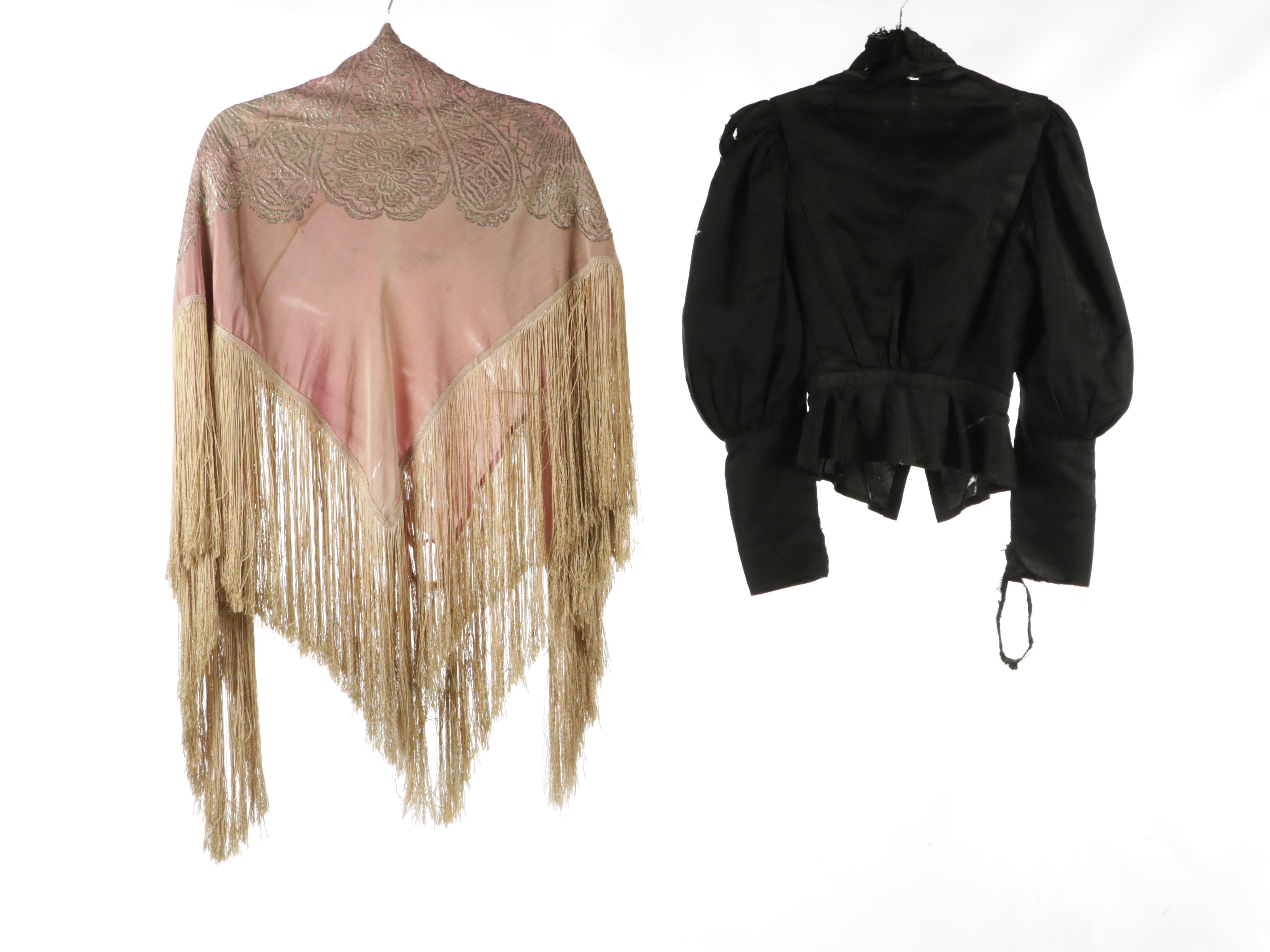 Late Victorian Bustle Dresses, Mourning Gown, Lace Dress/Top, and Piano Shawl