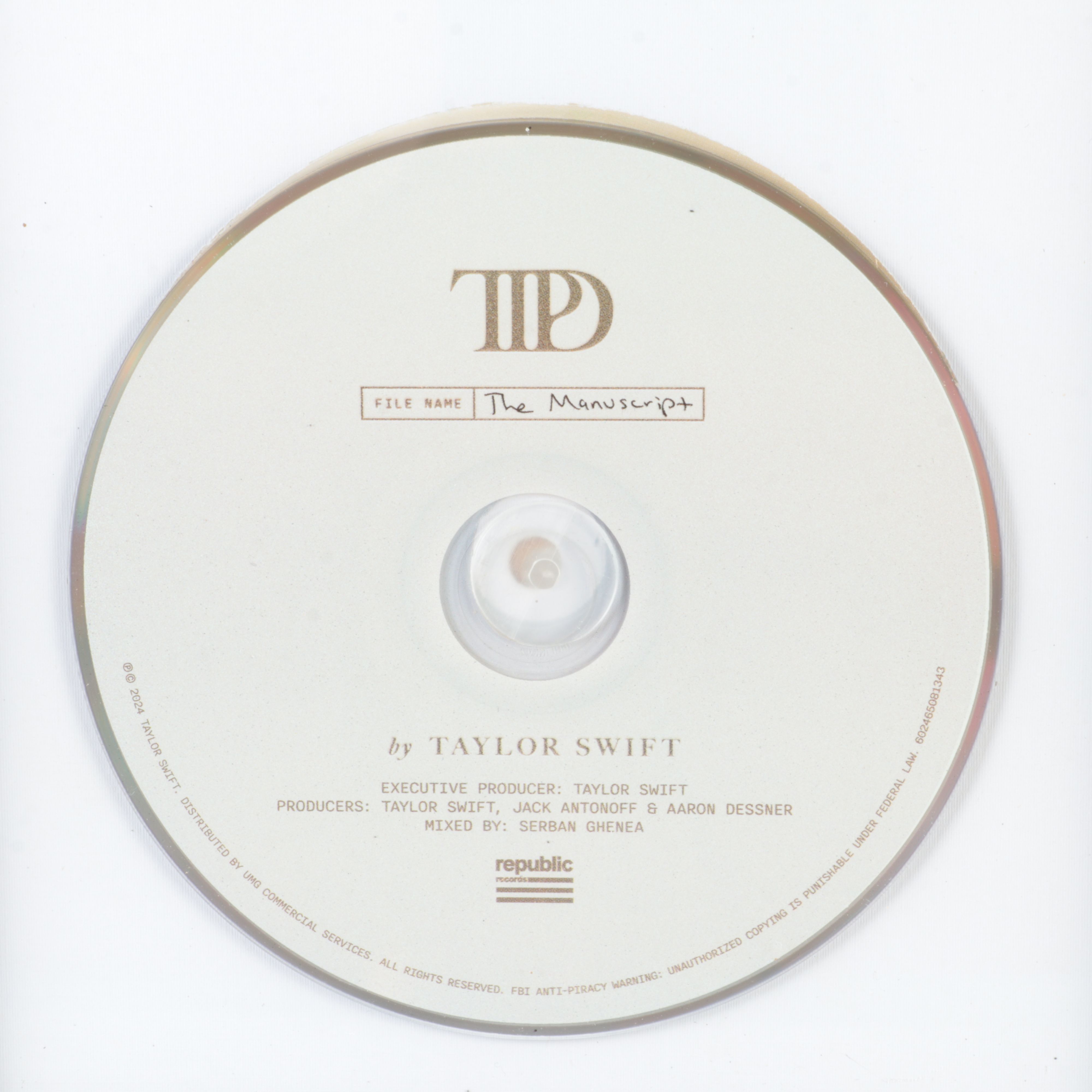 Taylor Swift Signed "The Tortured Poets Department" CD Card in Frame