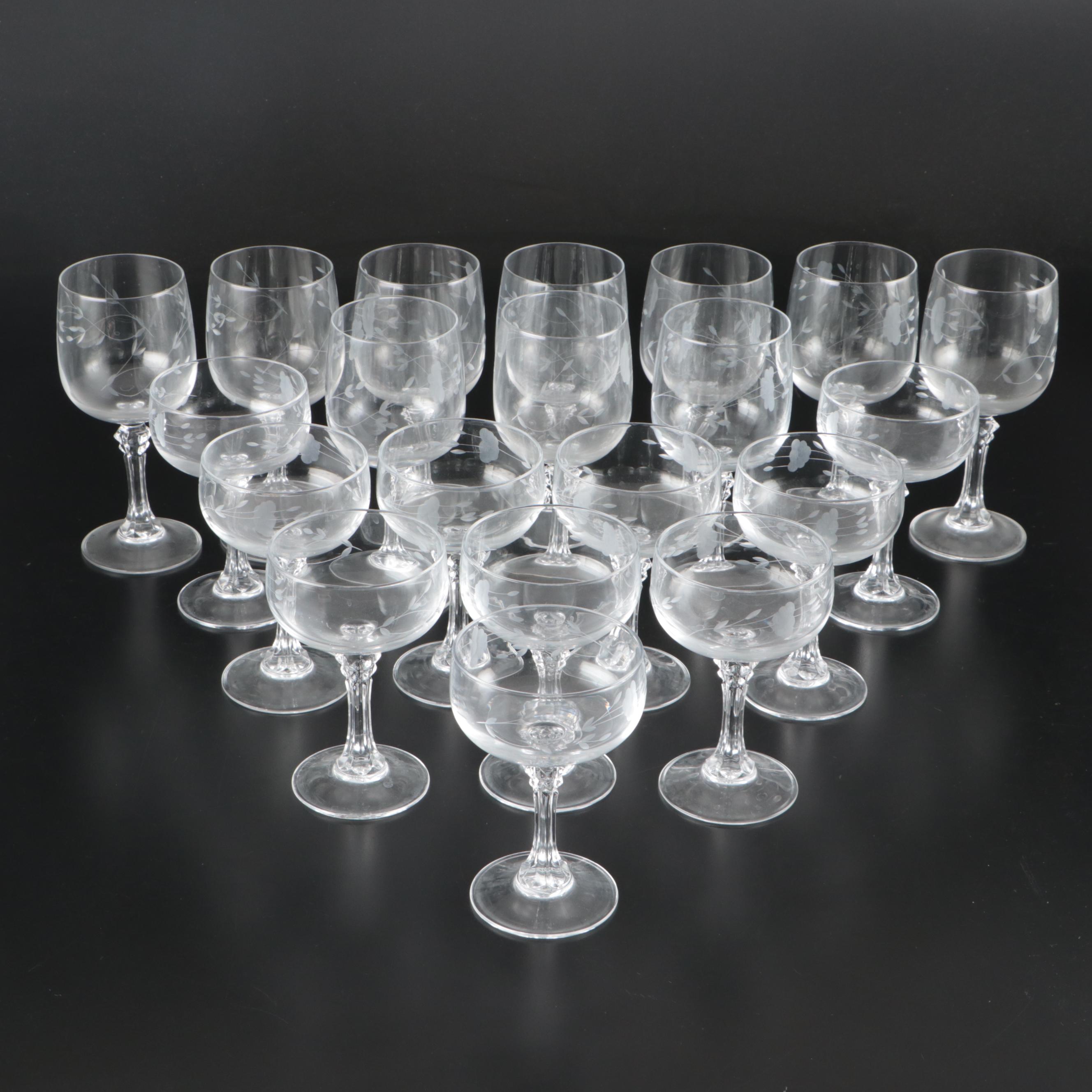 Princess House "Bordeaux Clear" Champagne Coupes & Water Goblets, Late 20th C.