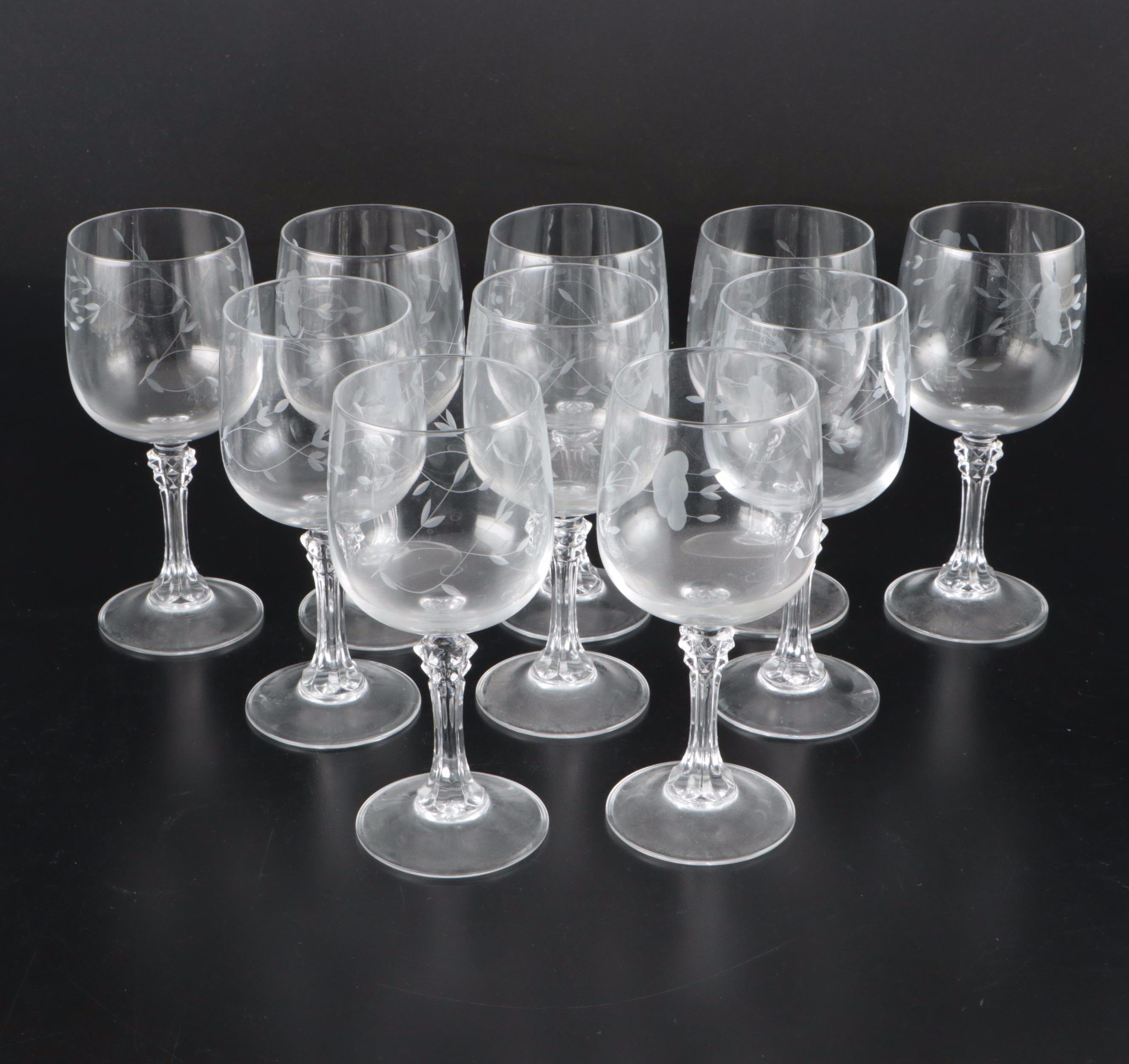 Princess House "Bordeaux Clear" Champagne Coupes & Water Goblets, Late 20th C.