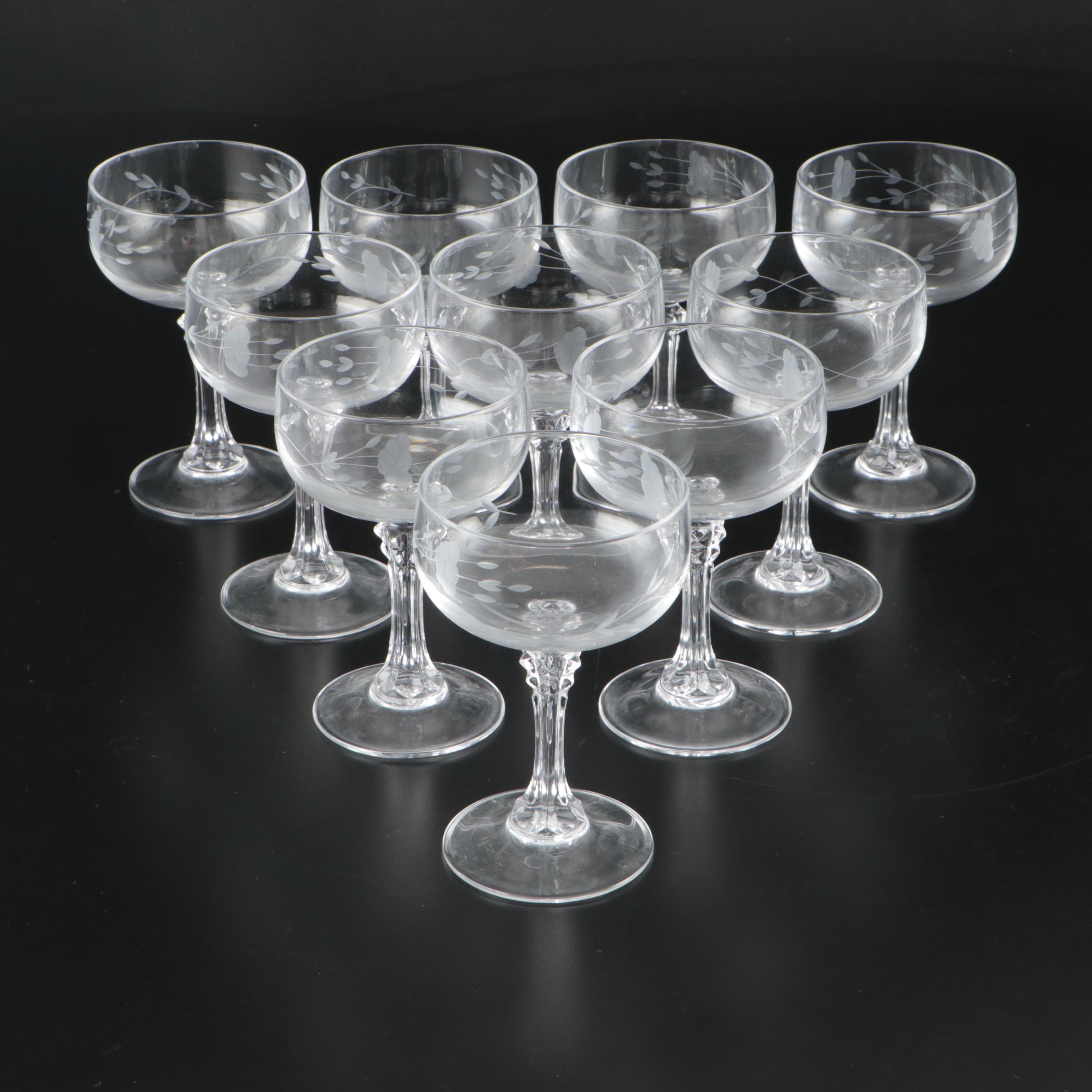 Princess House "Bordeaux Clear" Champagne Coupes & Water Goblets, Late 20th C.