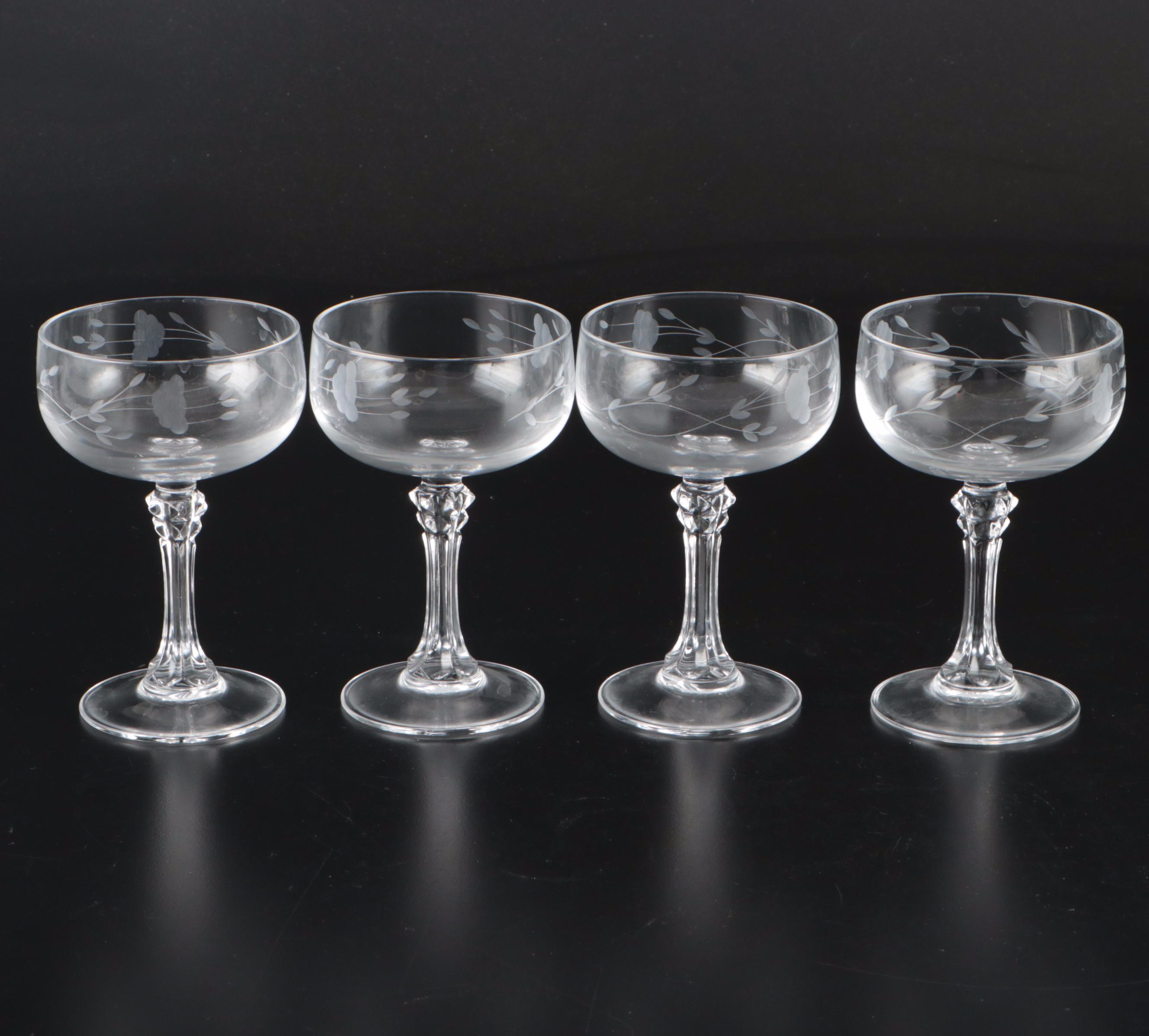 Princess House "Bordeaux Clear" Champagne Coupes & Water Goblets, Late 20th C.