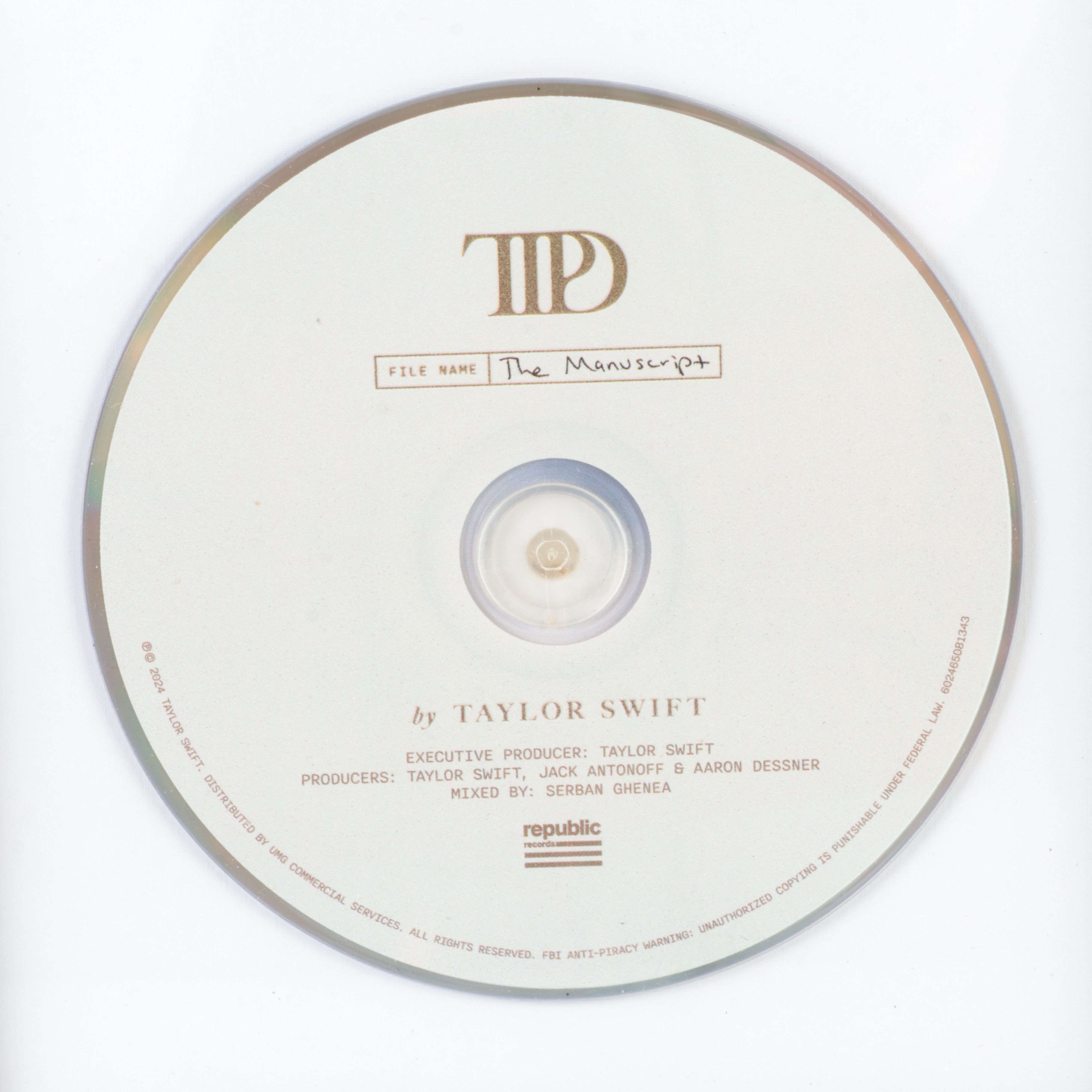 Taylor Swift Signed "The Tortured Poets Department" CD Card in Frame