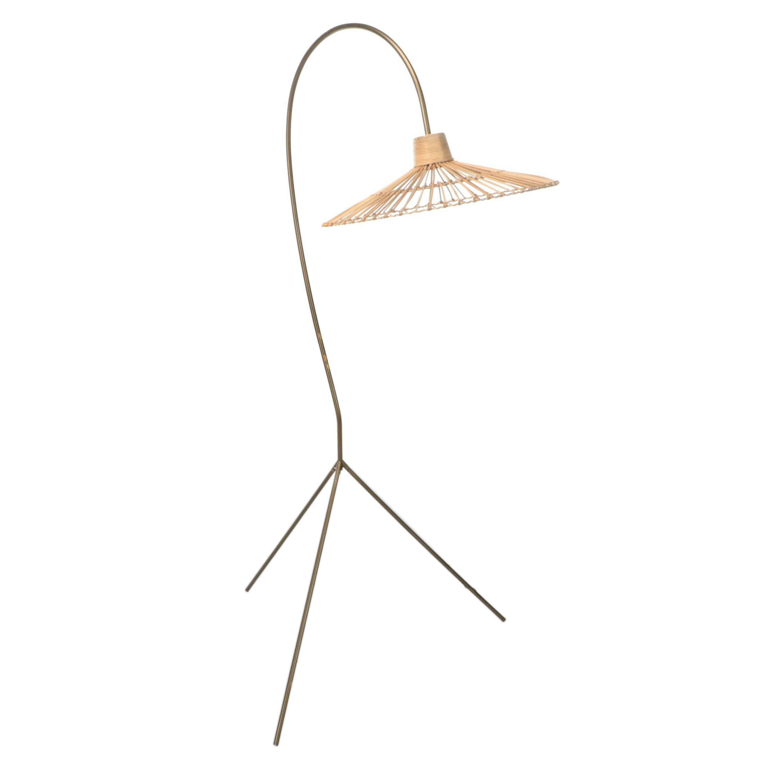Tripod Floor Lamp with Rattan Umbrella Shade