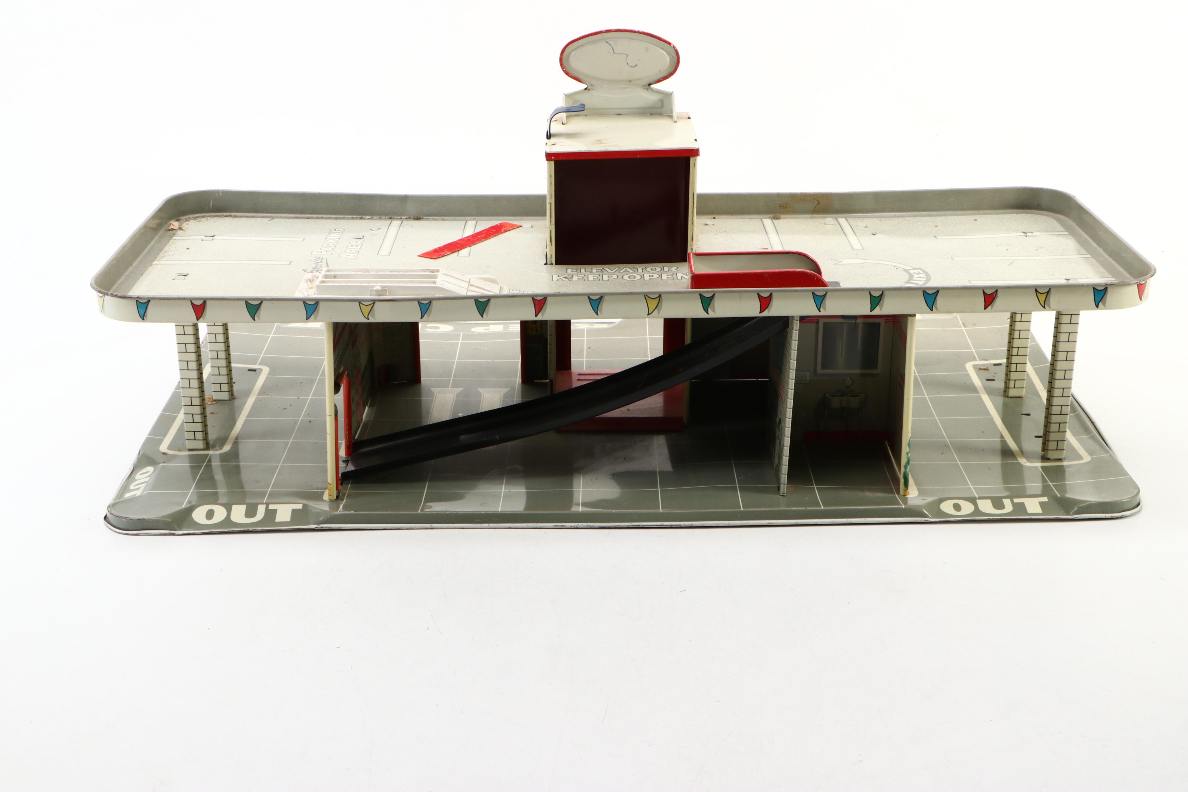 Marx Tin Litho Day & Nite Service Station with Remco Mr. Kelly's Car Wash Toy