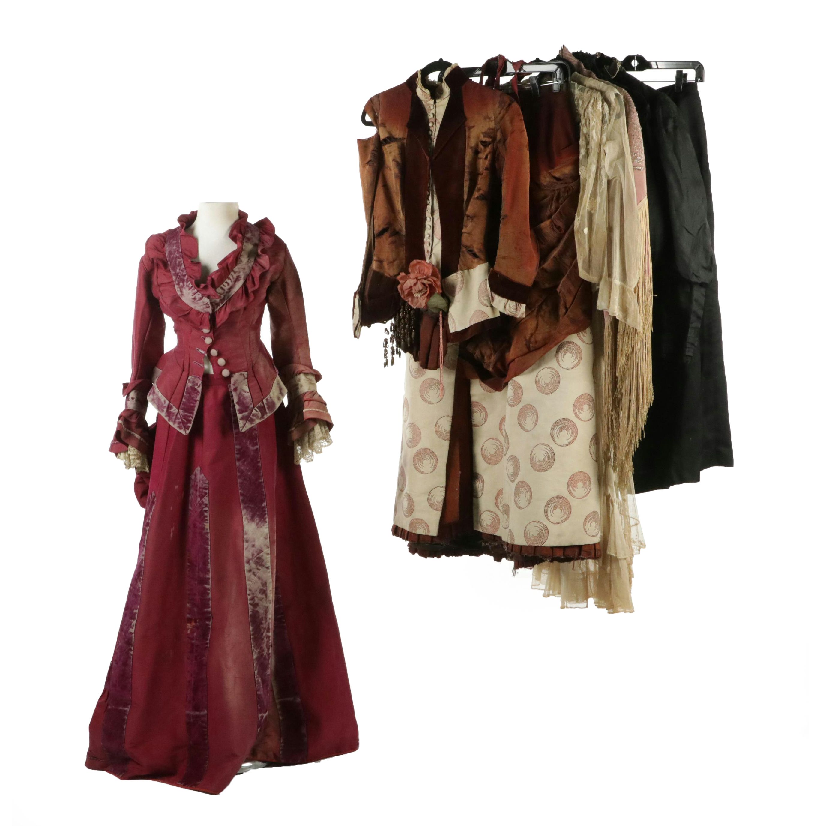 Late Victorian Bustle Dresses, Mourning Gown, Lace Dress/Top, and Piano Shawl