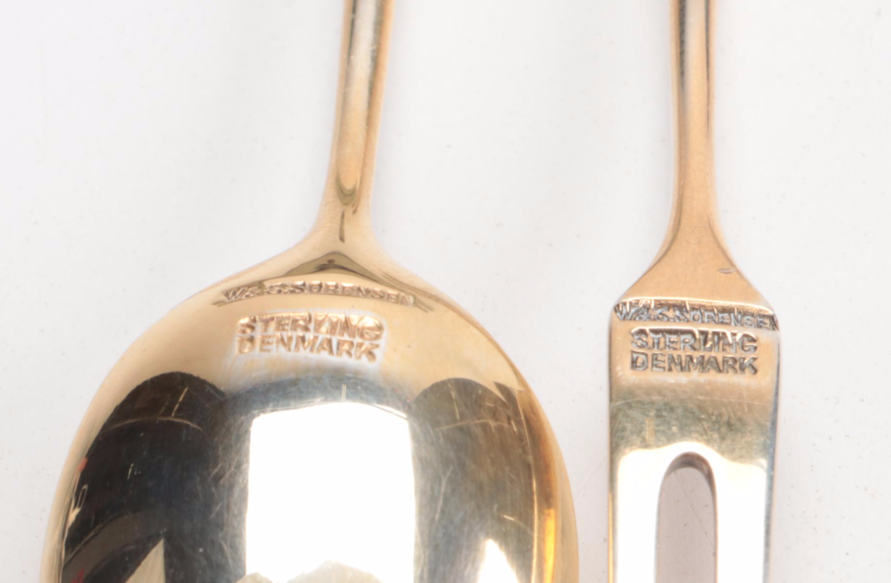 W & S Sorensen Sterling Demitasse Spoons with Danish Sterling and Enamel Dishes