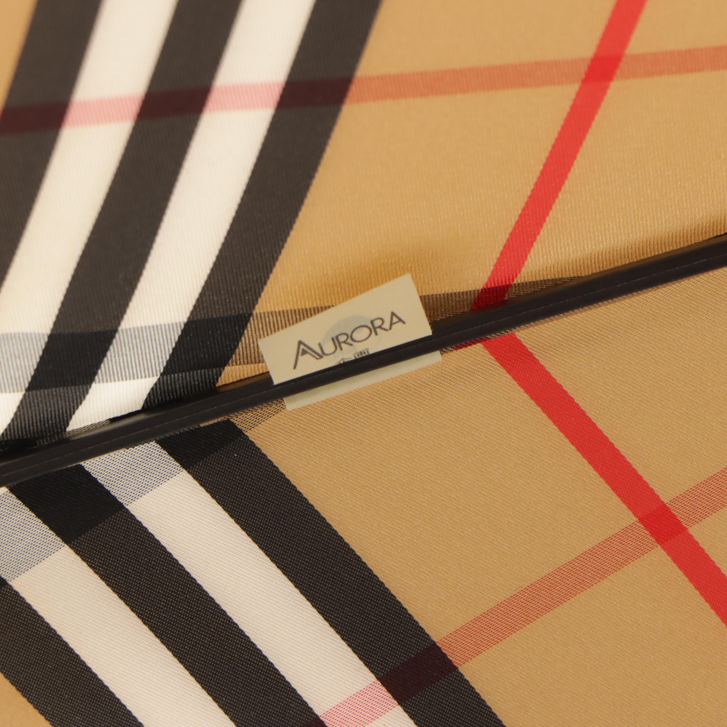 Burberrys Vintage House Check Nylon Umbrella with Wooden Handle