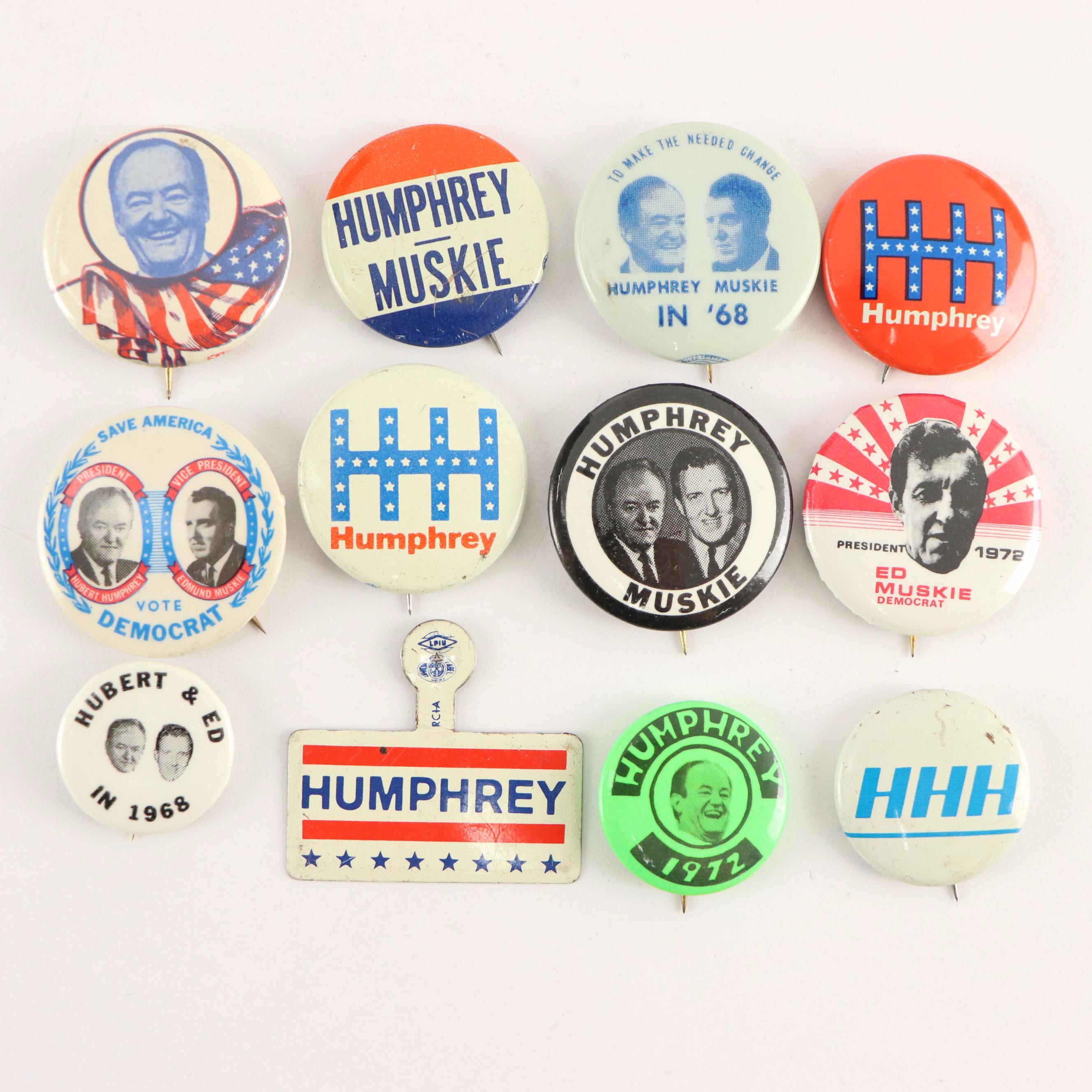 Hubert Humphrey and Edmund Muskie Political Campaign Pinbacks, 1960s