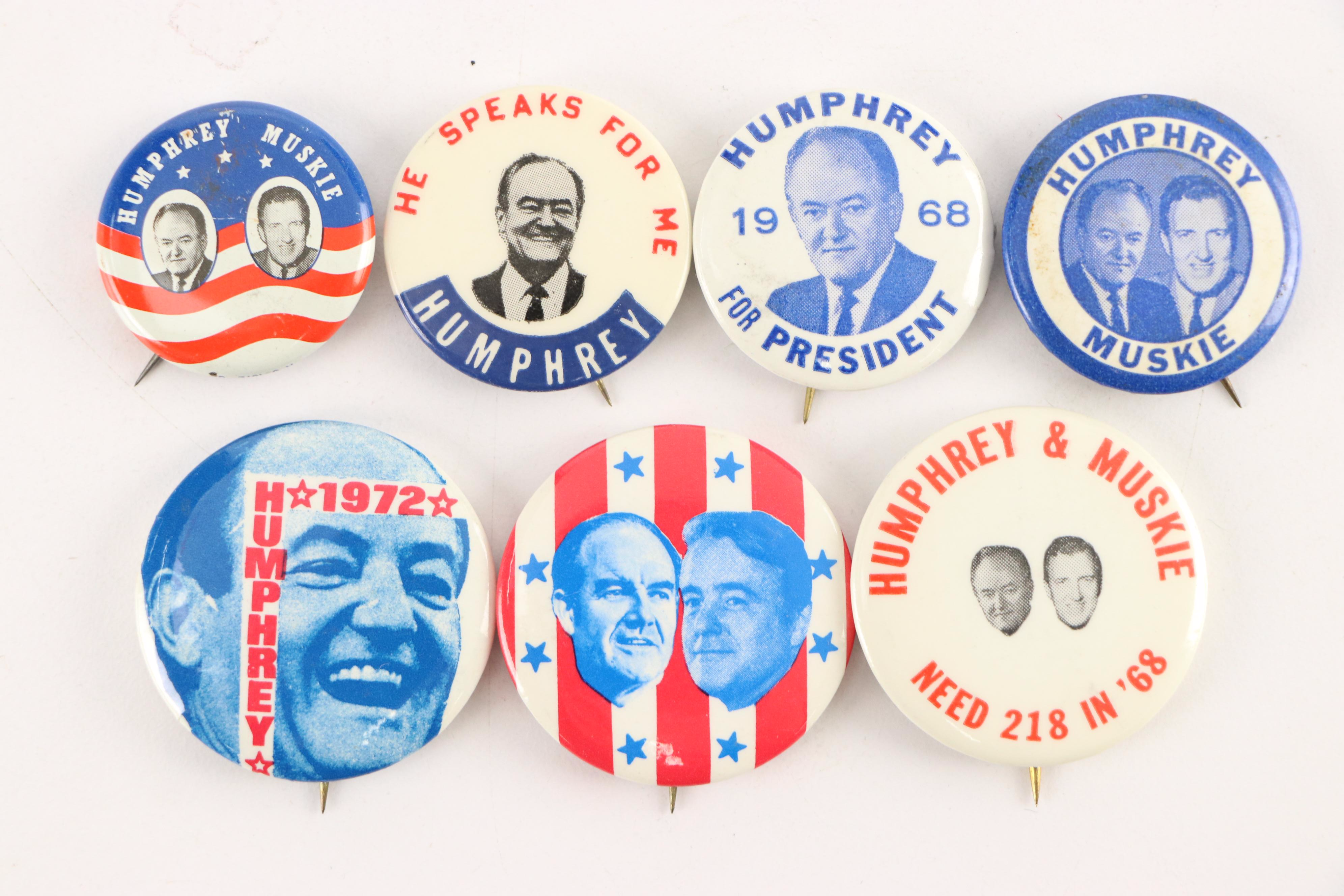 Hubert Humphrey and Edmund Muskie Political Campaign Pinbacks, 1960s