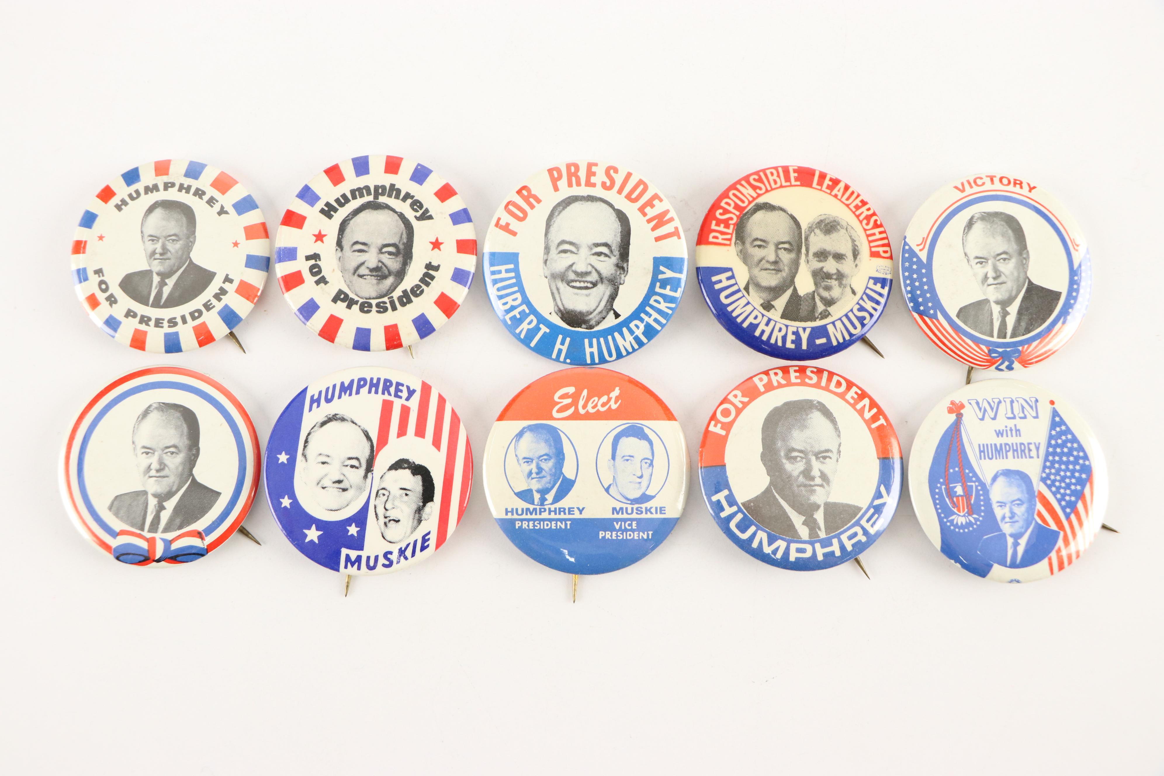 Hubert Humphrey and Edmund Muskie Political Campaign Pinbacks, 1960s