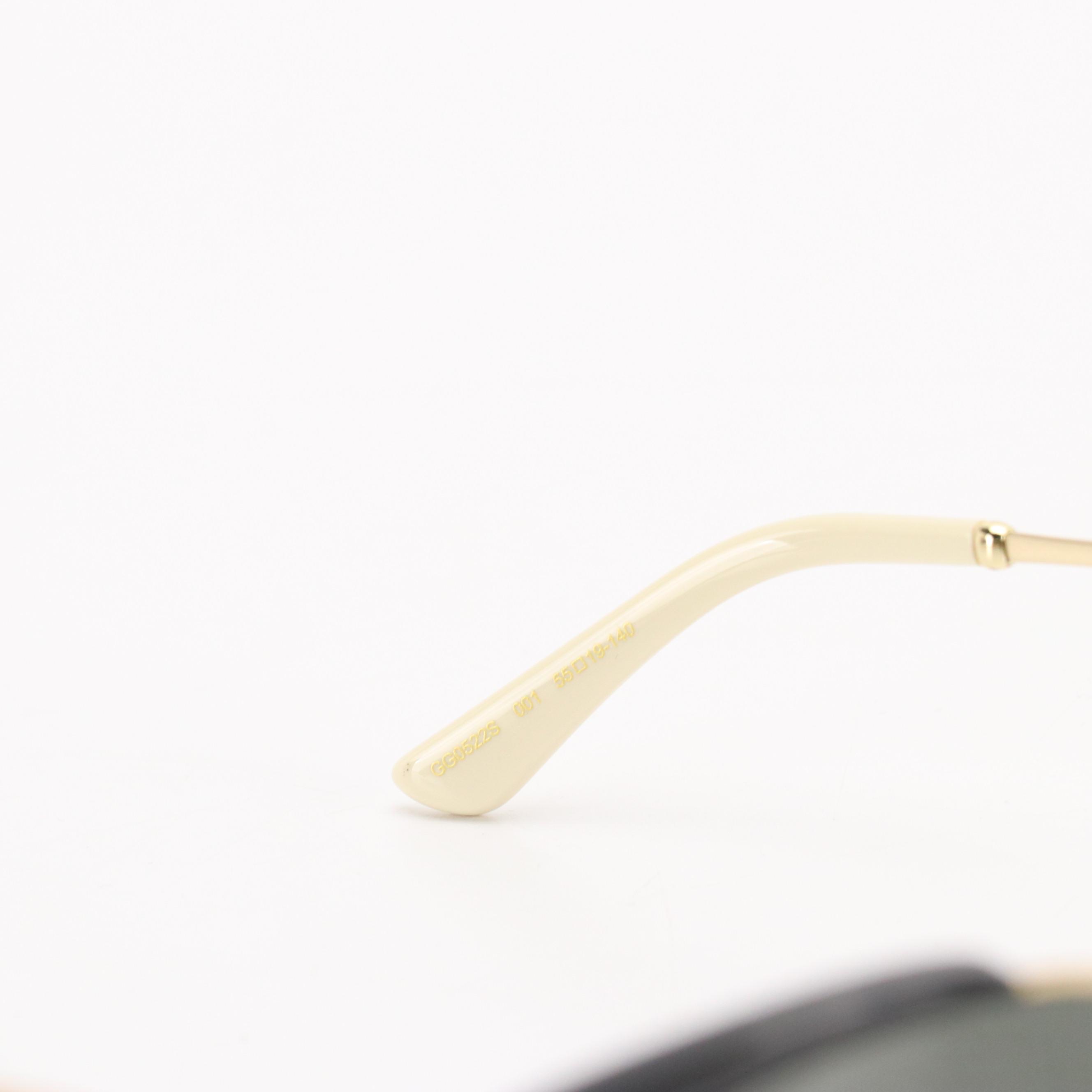 Gucci GG0522S Metal Cat Eye Sunglasses with Red and Green Stripe Arms in Case