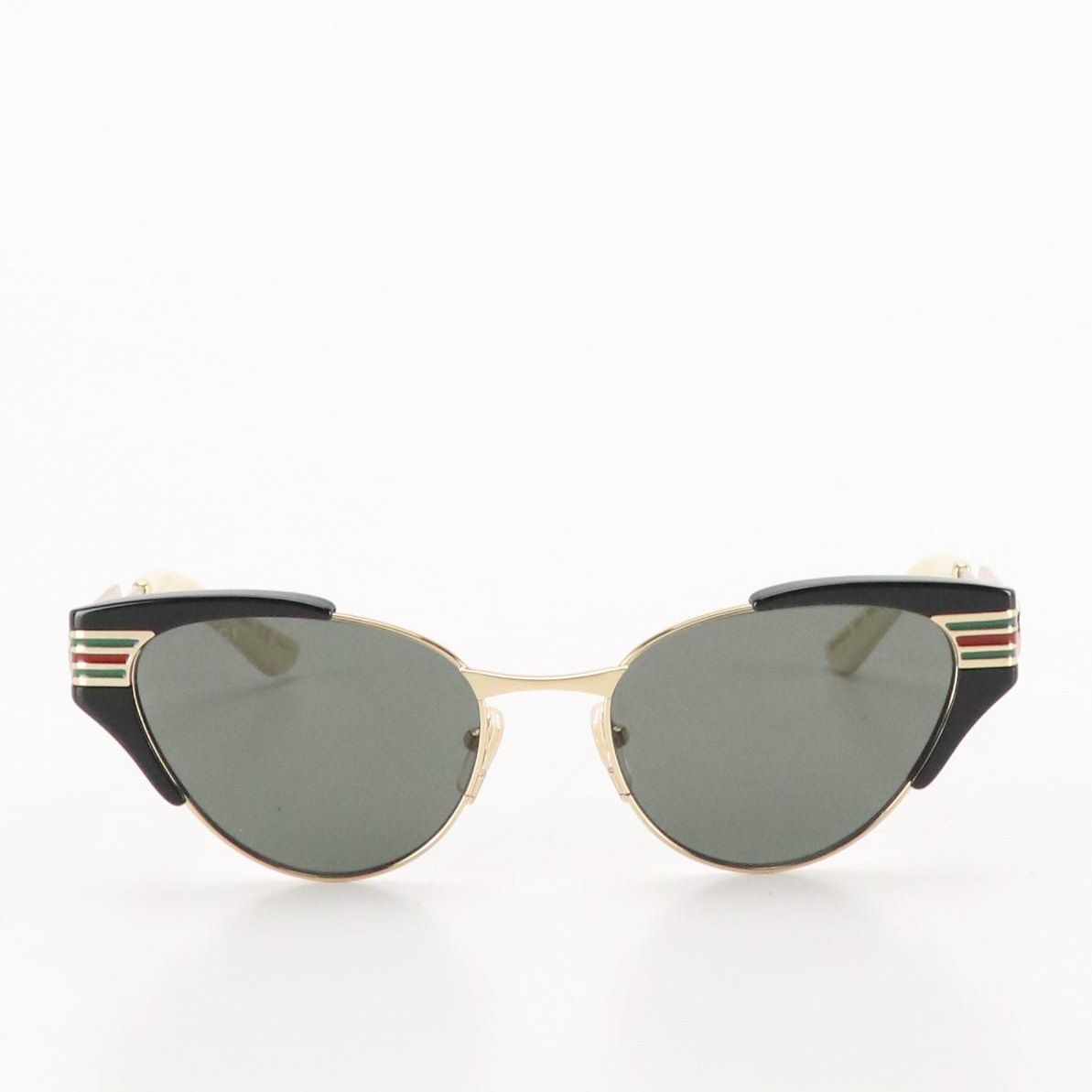 Gucci GG0522S Metal Cat Eye Sunglasses with Red and Green Stripe Arms in Case