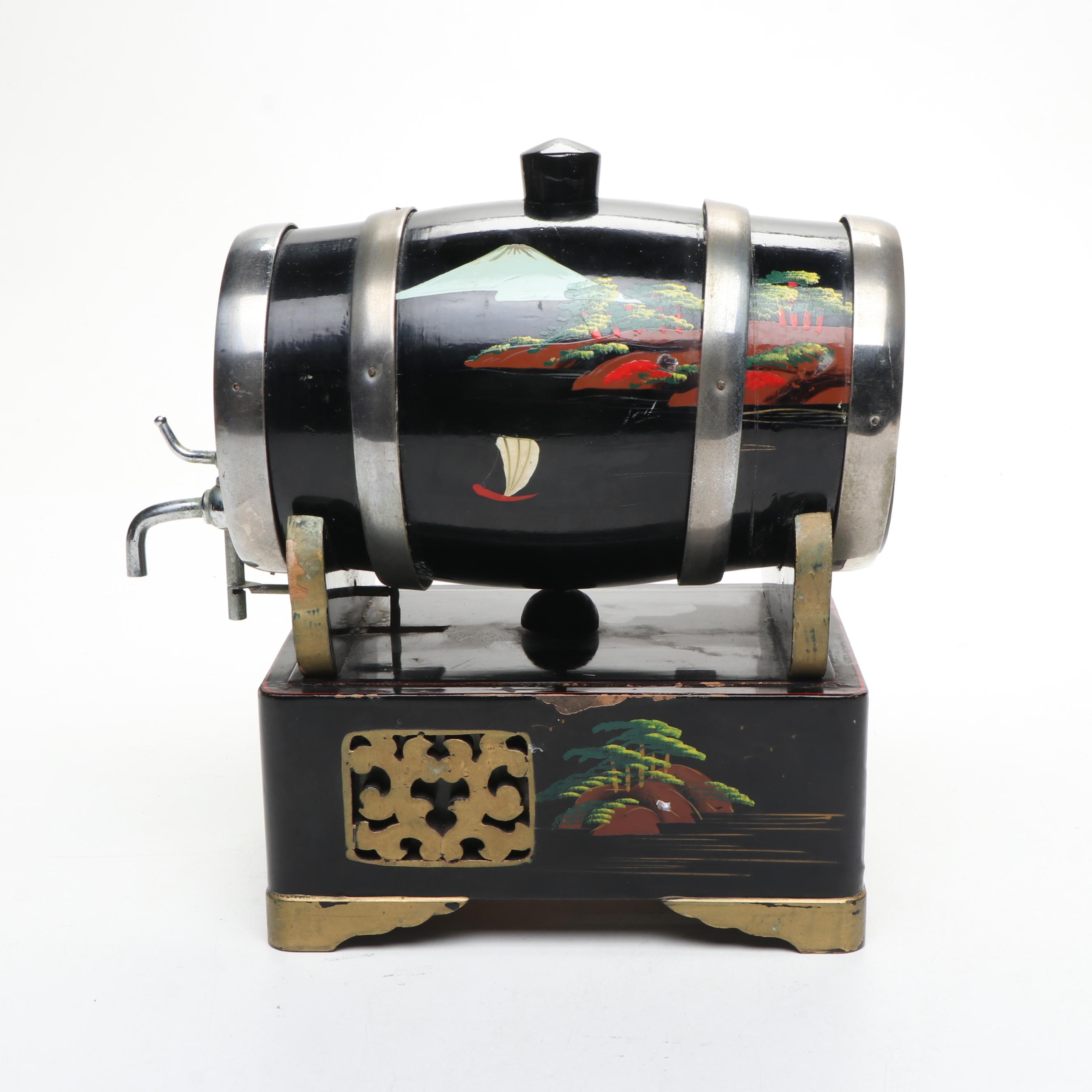 Japanese Black Lacquer Sake Barrel Music Box