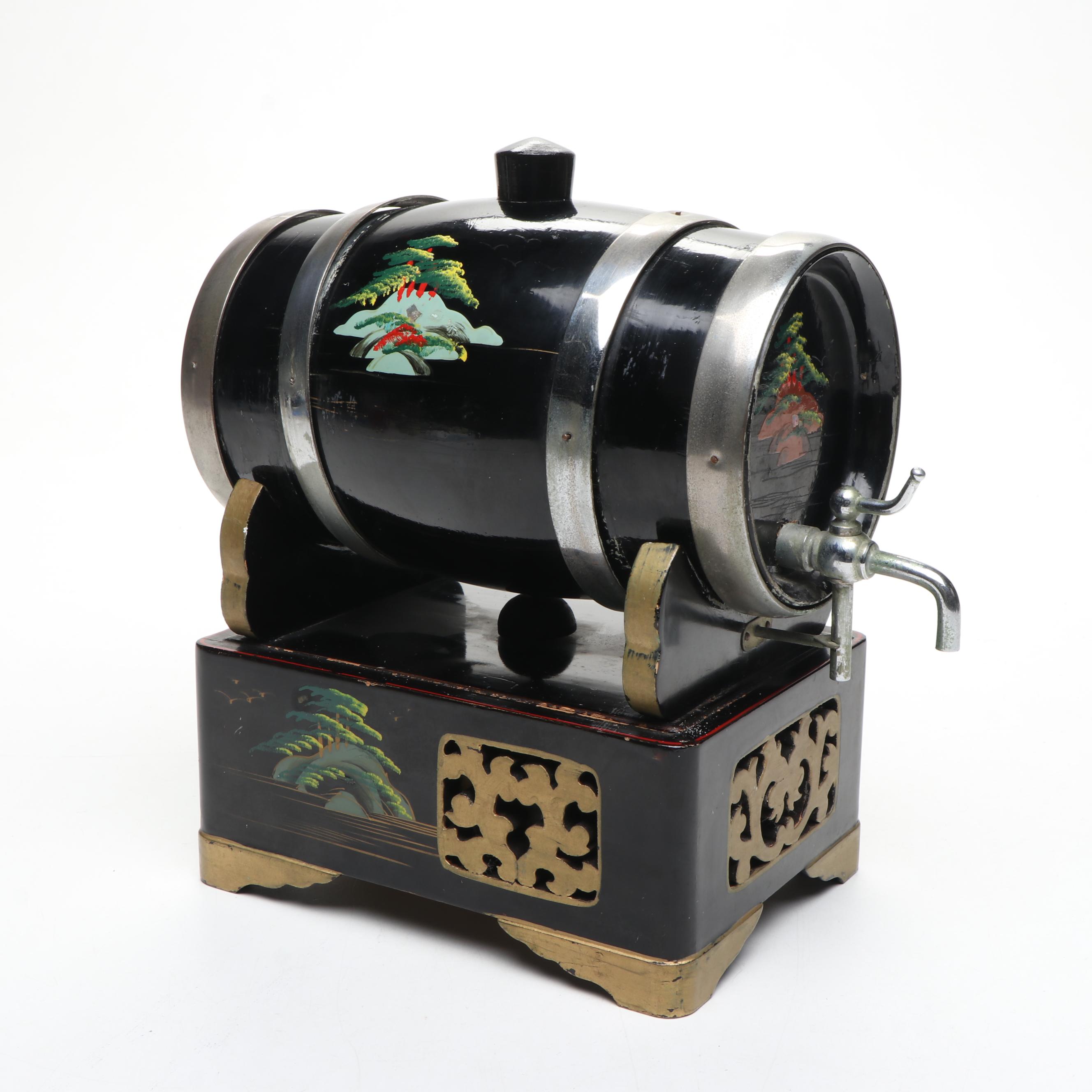 Japanese Black Lacquer Sake Barrel Music Box