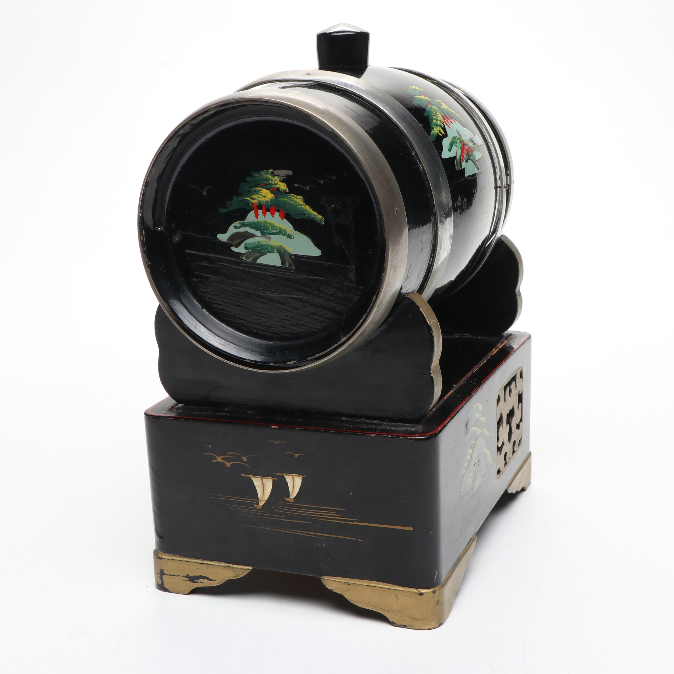 Japanese Black Lacquer Sake Barrel Music Box
