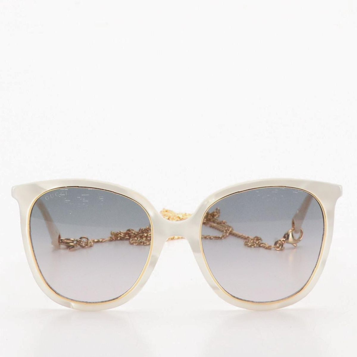 Gucci GG1076S 002 White Pilot Framed Chain Link Strap Sunglasses and Case