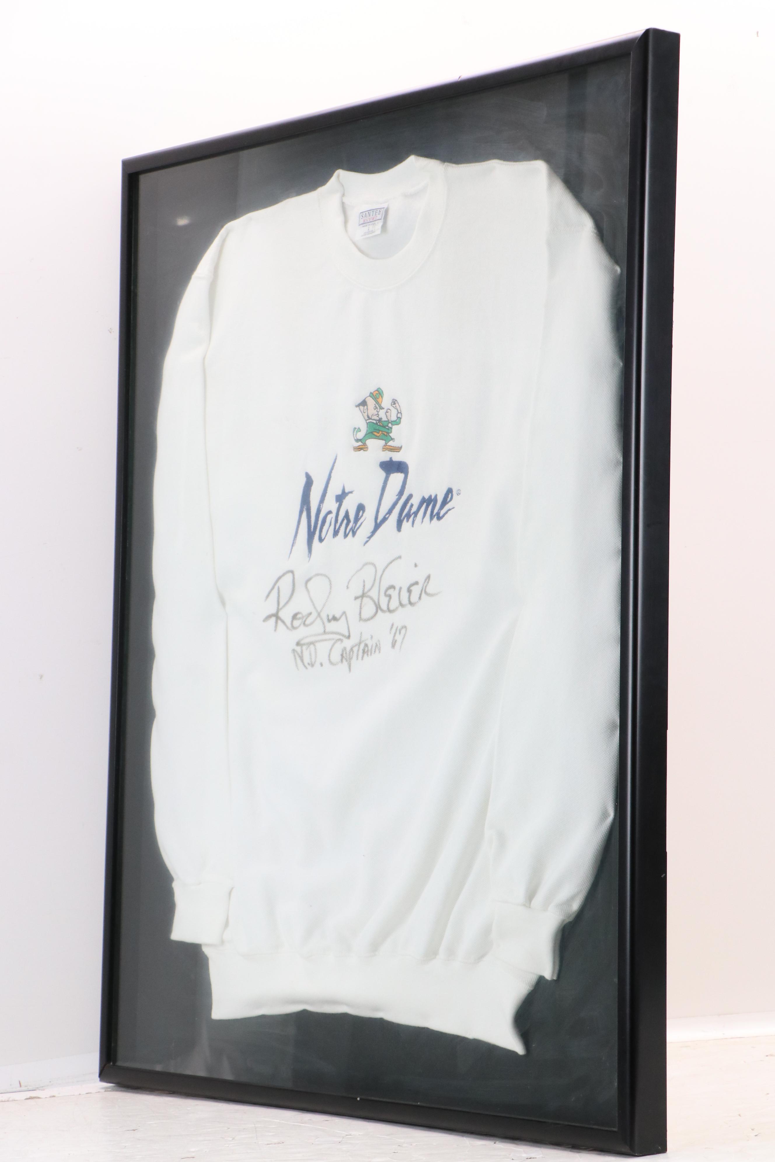 Rocky Bleier Signed "N.D. Captain '67", Notre Dame Sweatshirt in Frame
