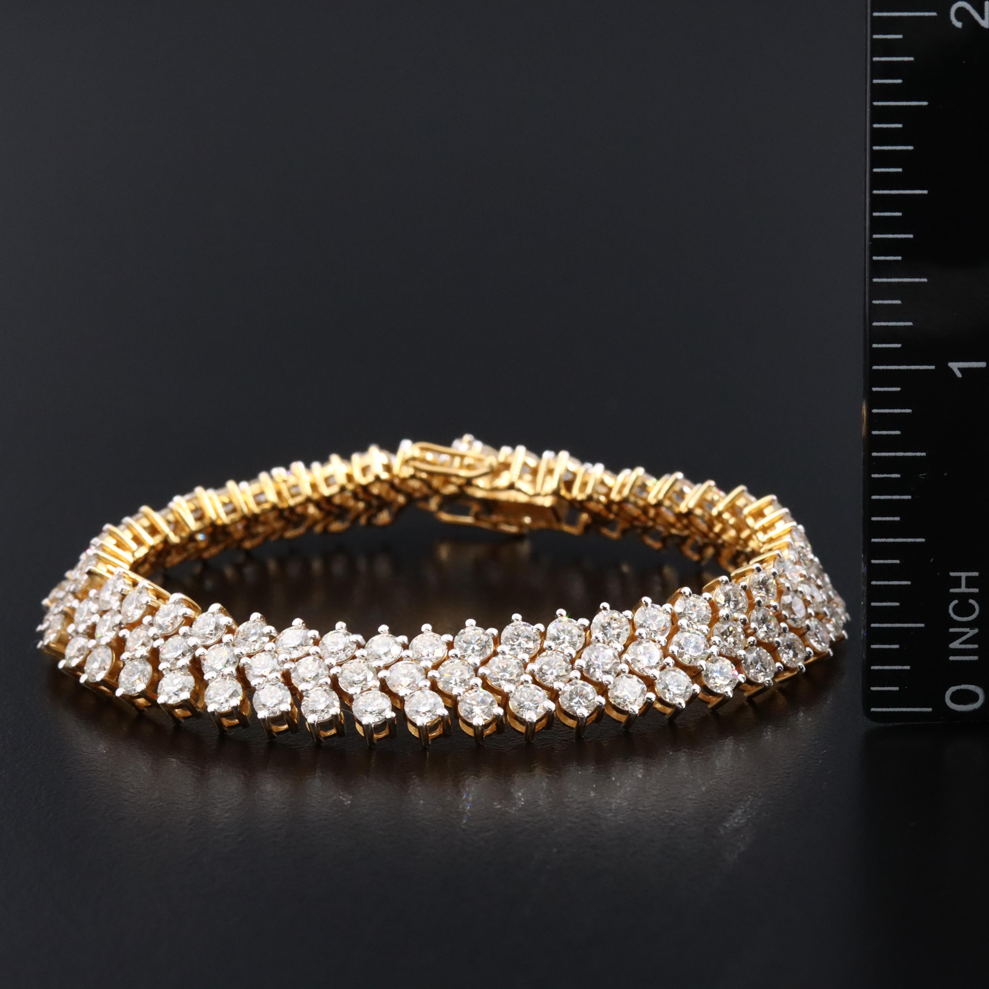18K 10.85 CTW Diamond Three-Row Bracelet