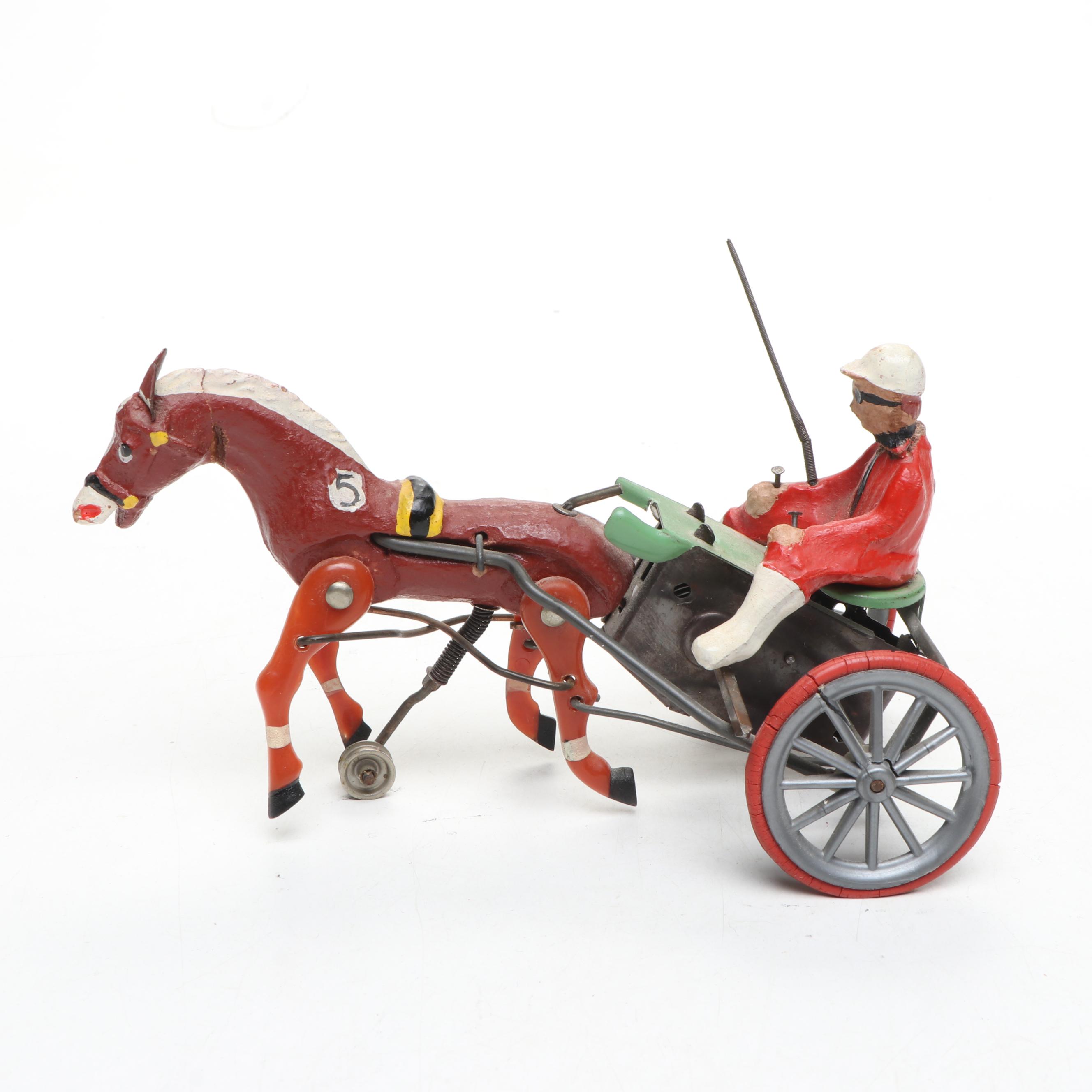 German Wind-Up Racing Horse and Jockey Toy