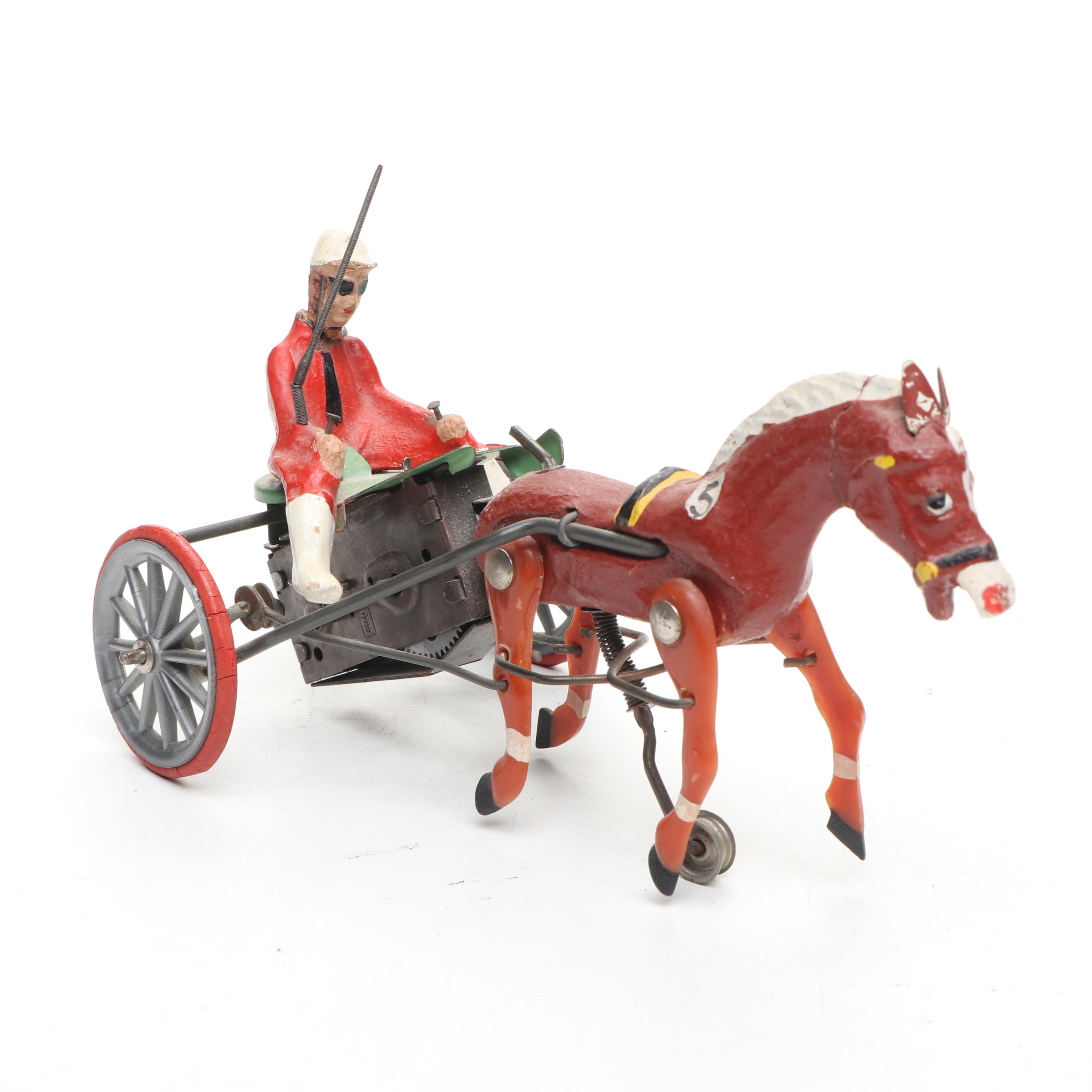 German Wind-Up Racing Horse and Jockey Toy