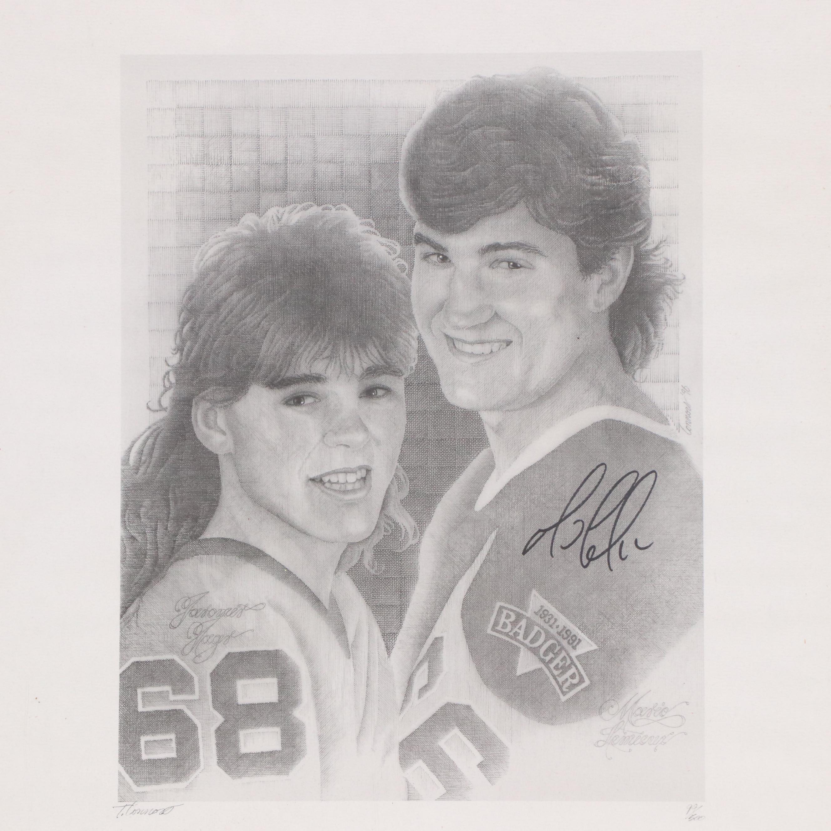 Mario Lemieux Signed Limited Edition Hockey Print Featuring Jaromir Jagr